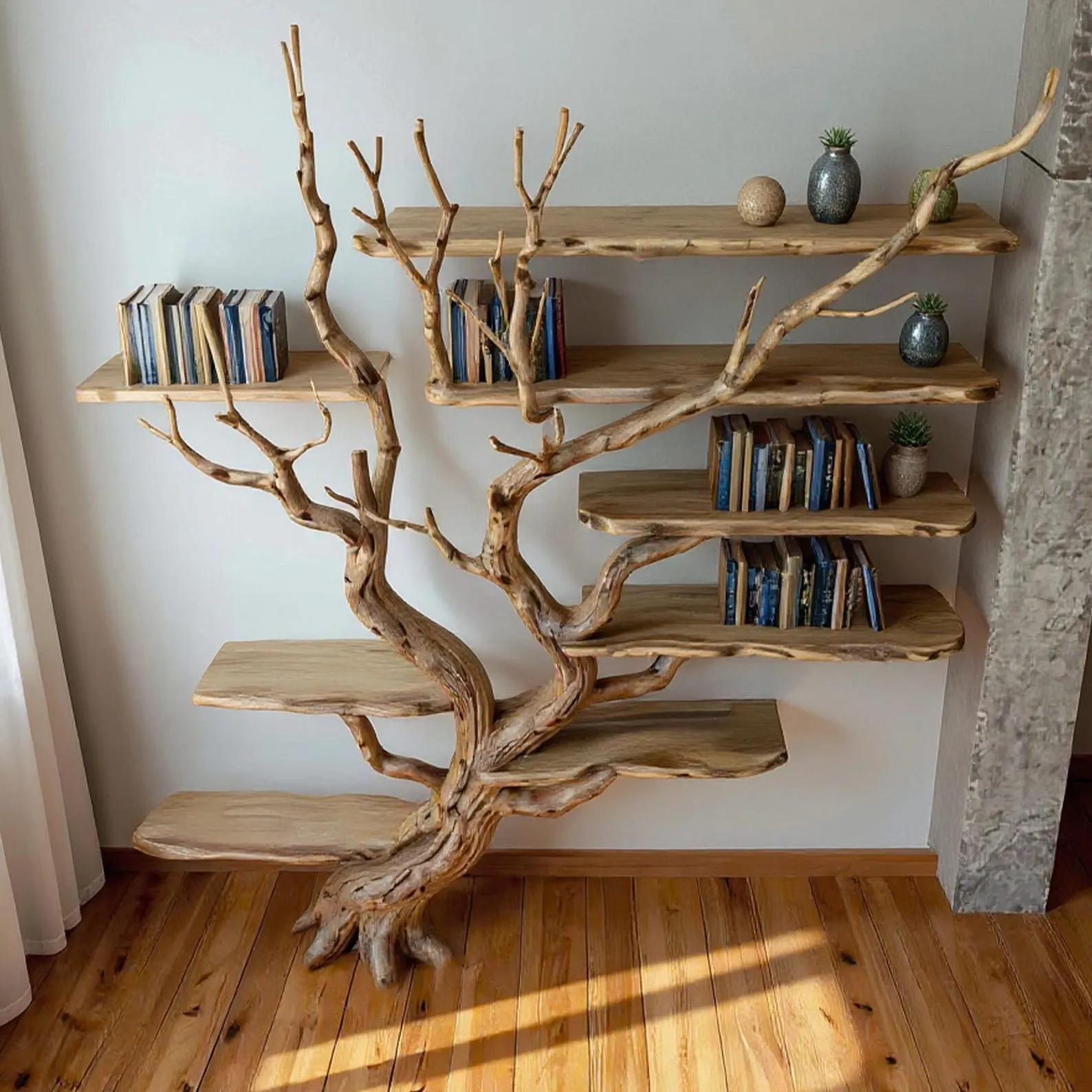 Driftwood Tree Bookshelf: Natural Wood Wall-Mounted Bookcase - Image 2