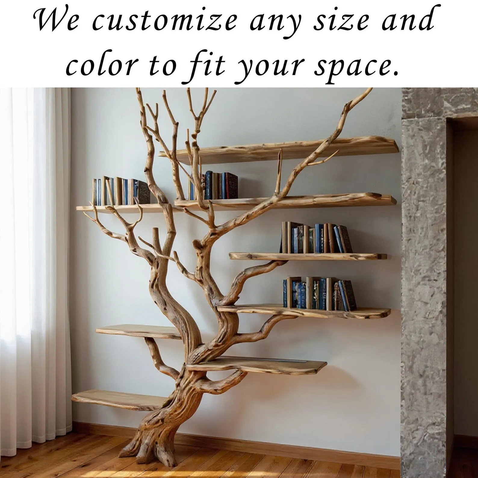 Driftwood Tree Bookshelf: Natural Wood Wall-Mounted Bookcase - Image 8