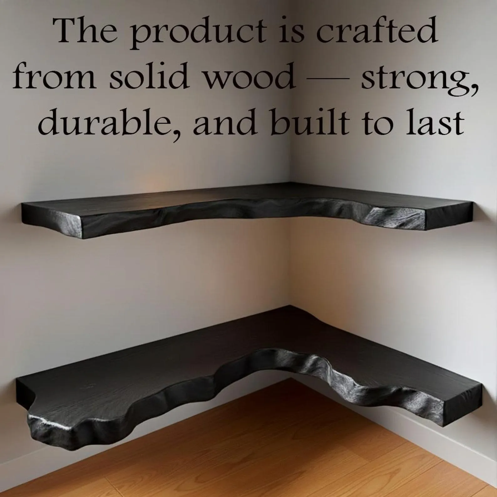 Live edge floating corner shelf black solid wood floating shelves wall mounted bookcase handmade furniture - Image 3