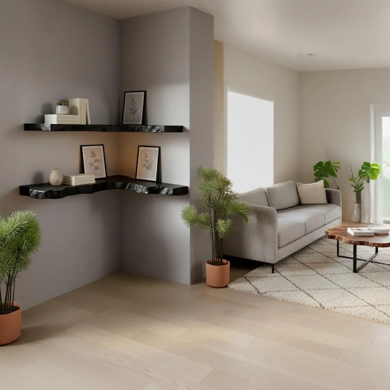 Live edge floating corner shelf black solid wood floating shelves wall mounted bookcase handmade furniture - Image 8