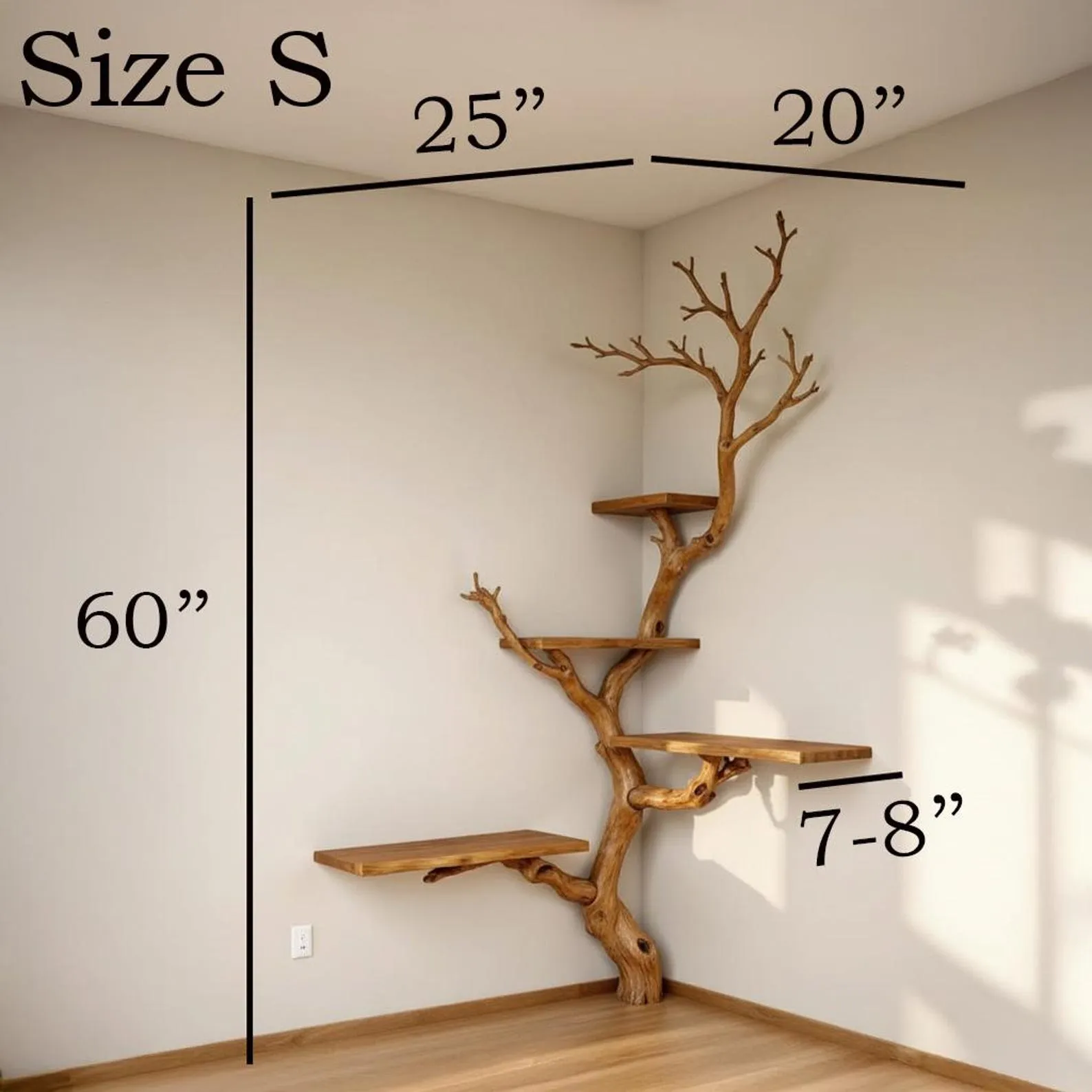 Tree branch shelf corner floating book shelf wall mounted shelves handcrafted reclaimed solid wood bookcase - Image 10