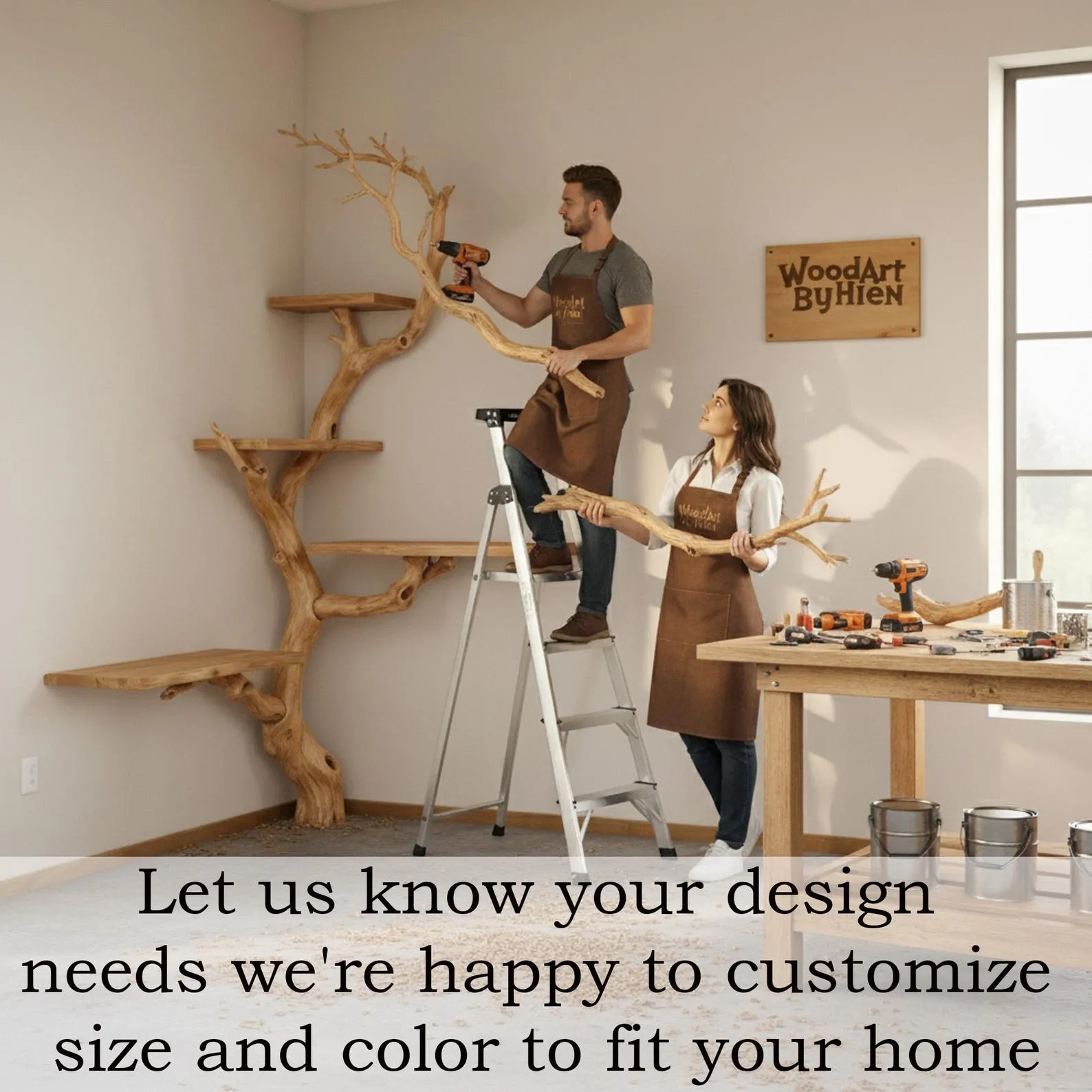 Tree branch shelf corner floating book shelf wall mounted shelves handcrafted reclaimed solid wood bookcase - Image 3