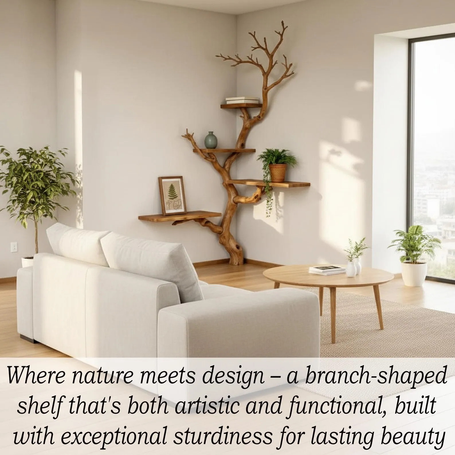 Tree branch shelf corner floating book shelf wall mounted shelves handcrafted reclaimed solid wood bookcase - Image 7