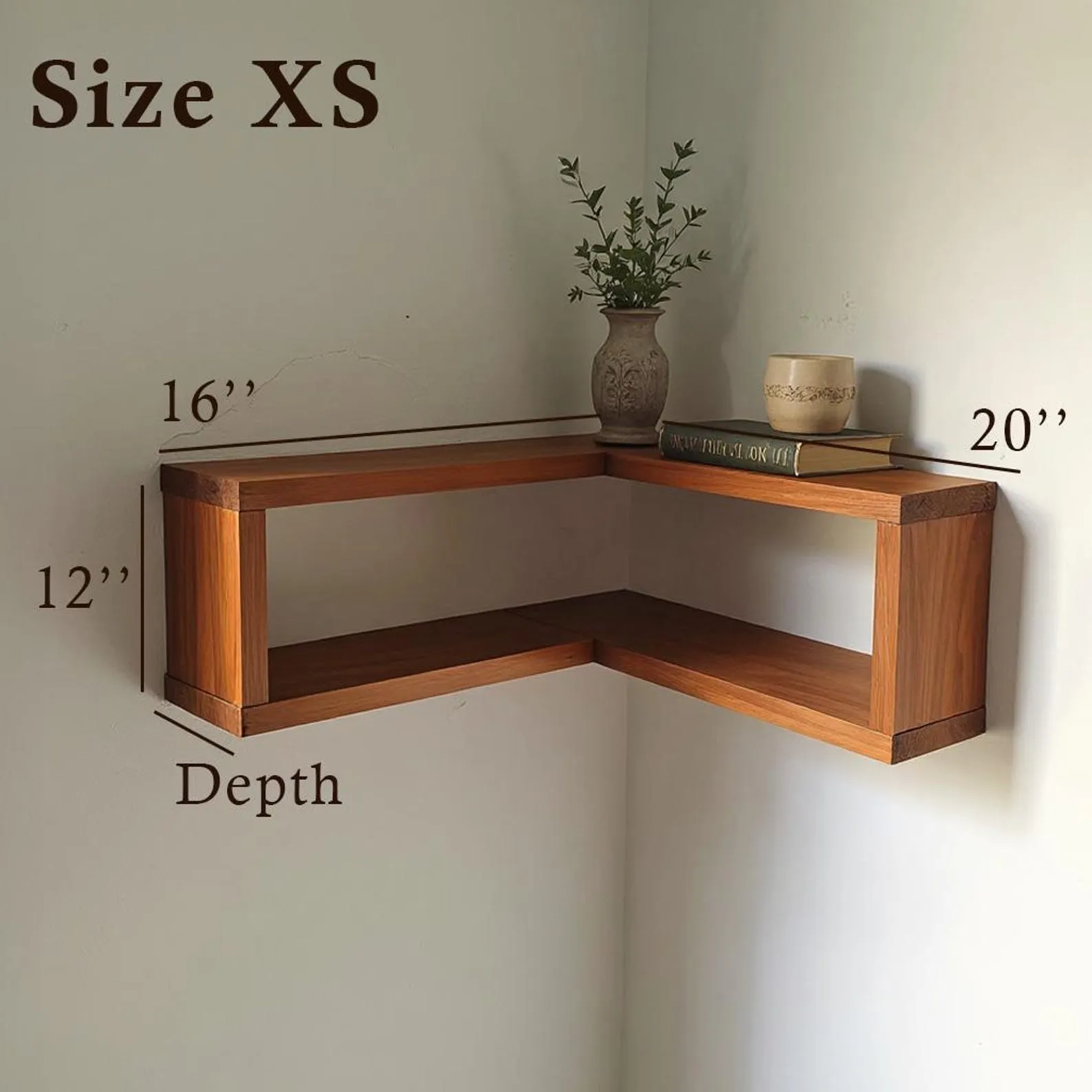Solid Wood Floating Corner Shelf: Wall Mount Plant Stand - Image 2