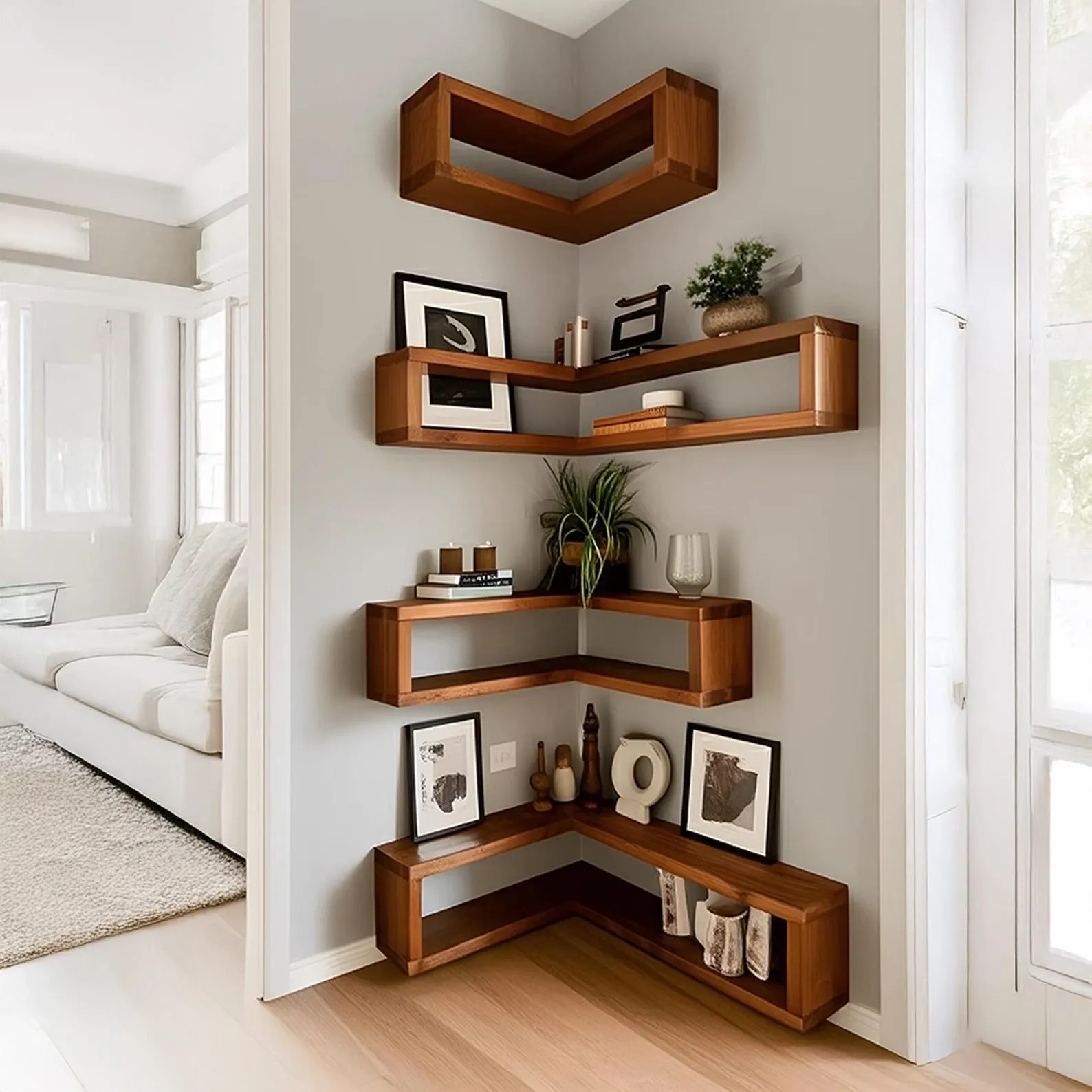 Solid Wood Floating Corner Shelf: Wall Mount Plant Stand - Image 3