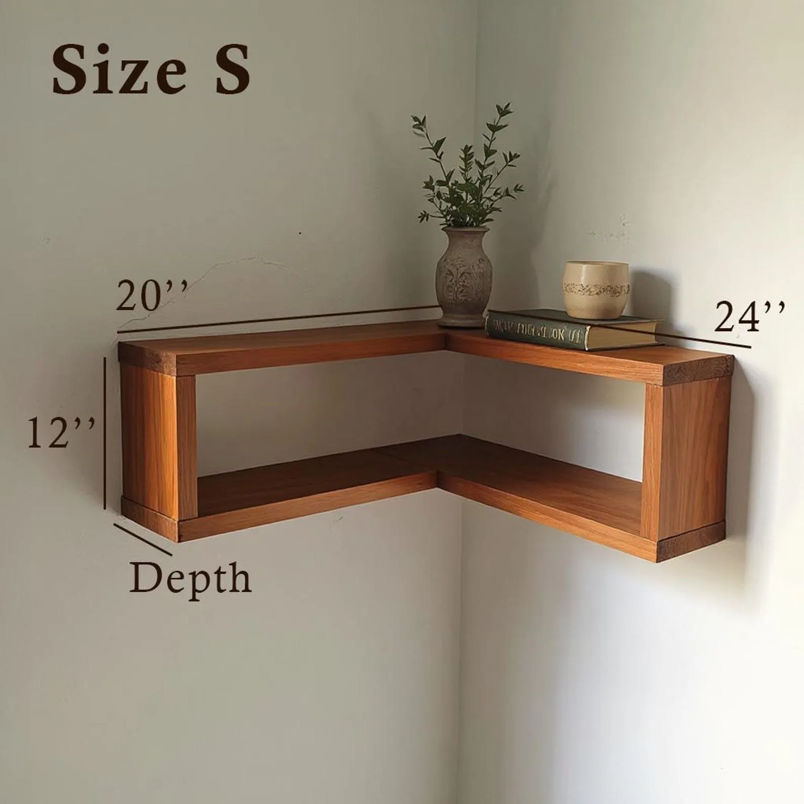 Solid Wood Floating Corner Shelf: Wall Mount Plant Stand - Image 4
