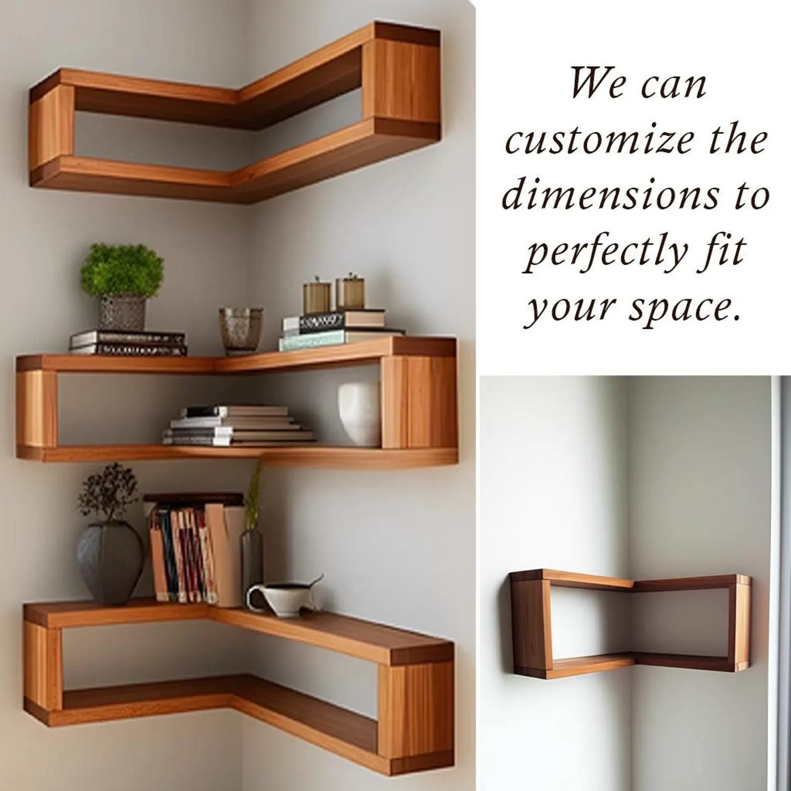 Solid Wood Floating Corner Shelf: Wall Mount Plant Stand - Image 5