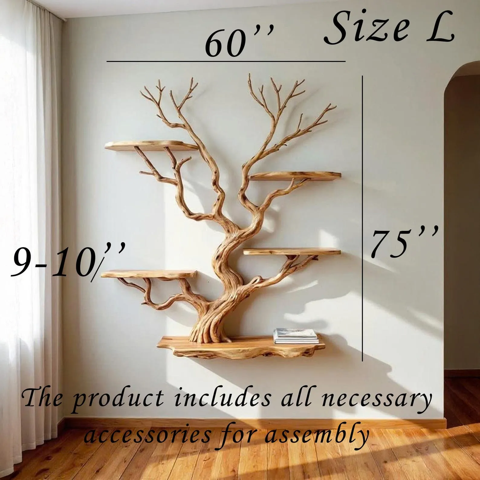 Floating bookshelf tree branch book shelf solid wood wall mounted shelves driftwood shelving decor home art - Image 10