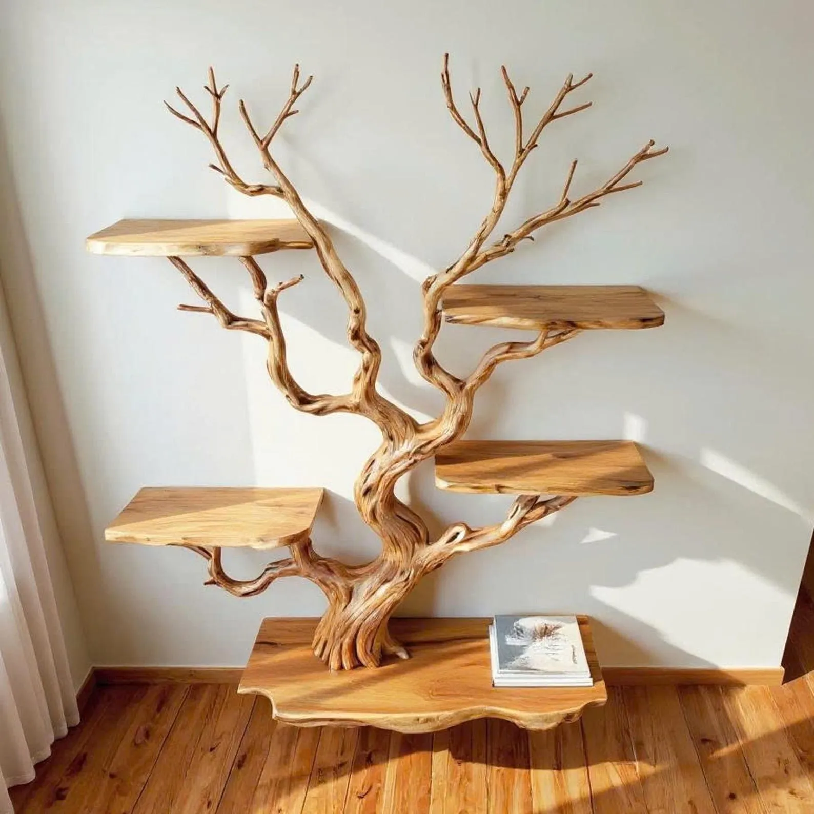 Floating bookshelf tree branch book shelf solid wood wall mounted shelves driftwood shelving decor home art - Image 4