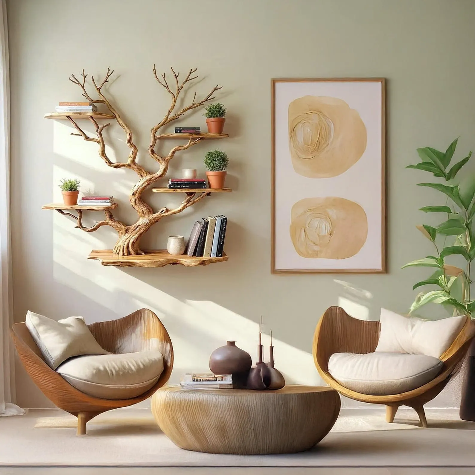 Floating bookshelf tree branch book shelf solid wood wall mounted shelves driftwood shelving decor home art - Image 5