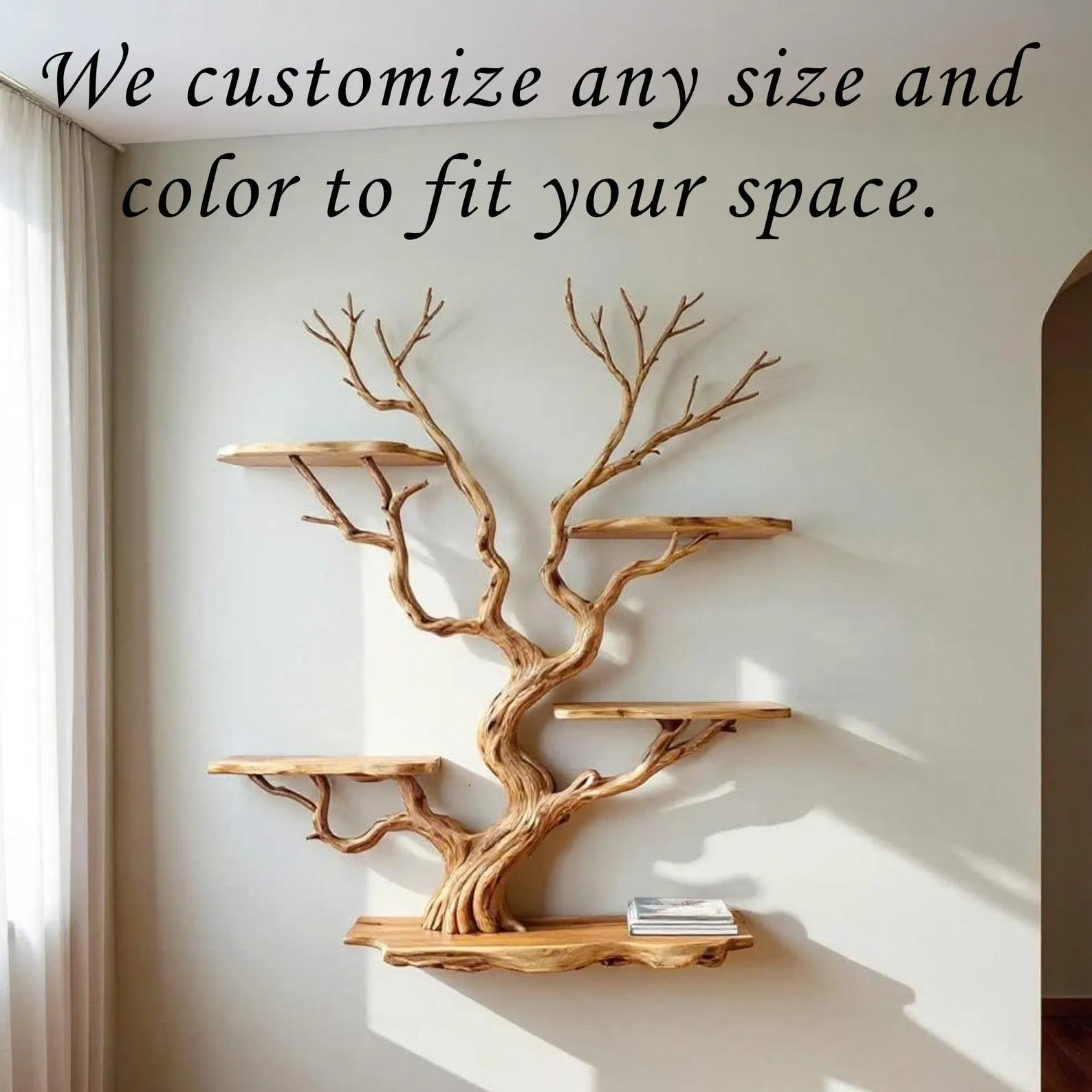 Floating bookshelf tree branch book shelf solid wood wall mounted shelves driftwood shelving decor home art - Image 6