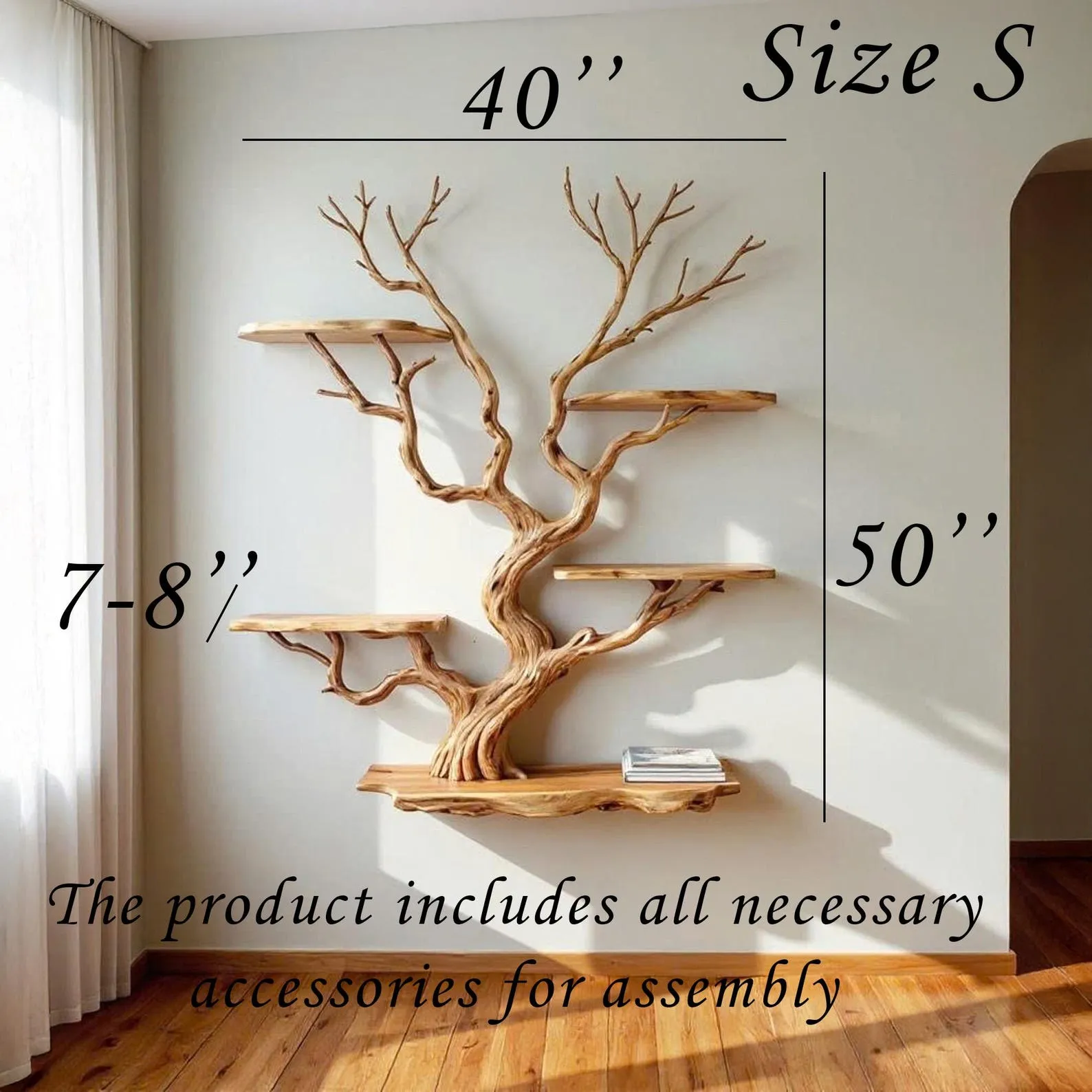 Floating bookshelf tree branch book shelf solid wood wall mounted shelves driftwood shelving decor home art - Image 8