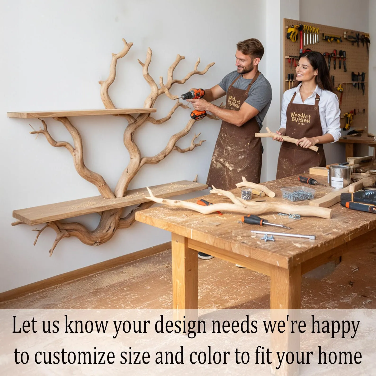 Driftwood Tree Branch Book Shelf with Orchids: Handmade Floating Shelves Wall Mount Art - Image 3