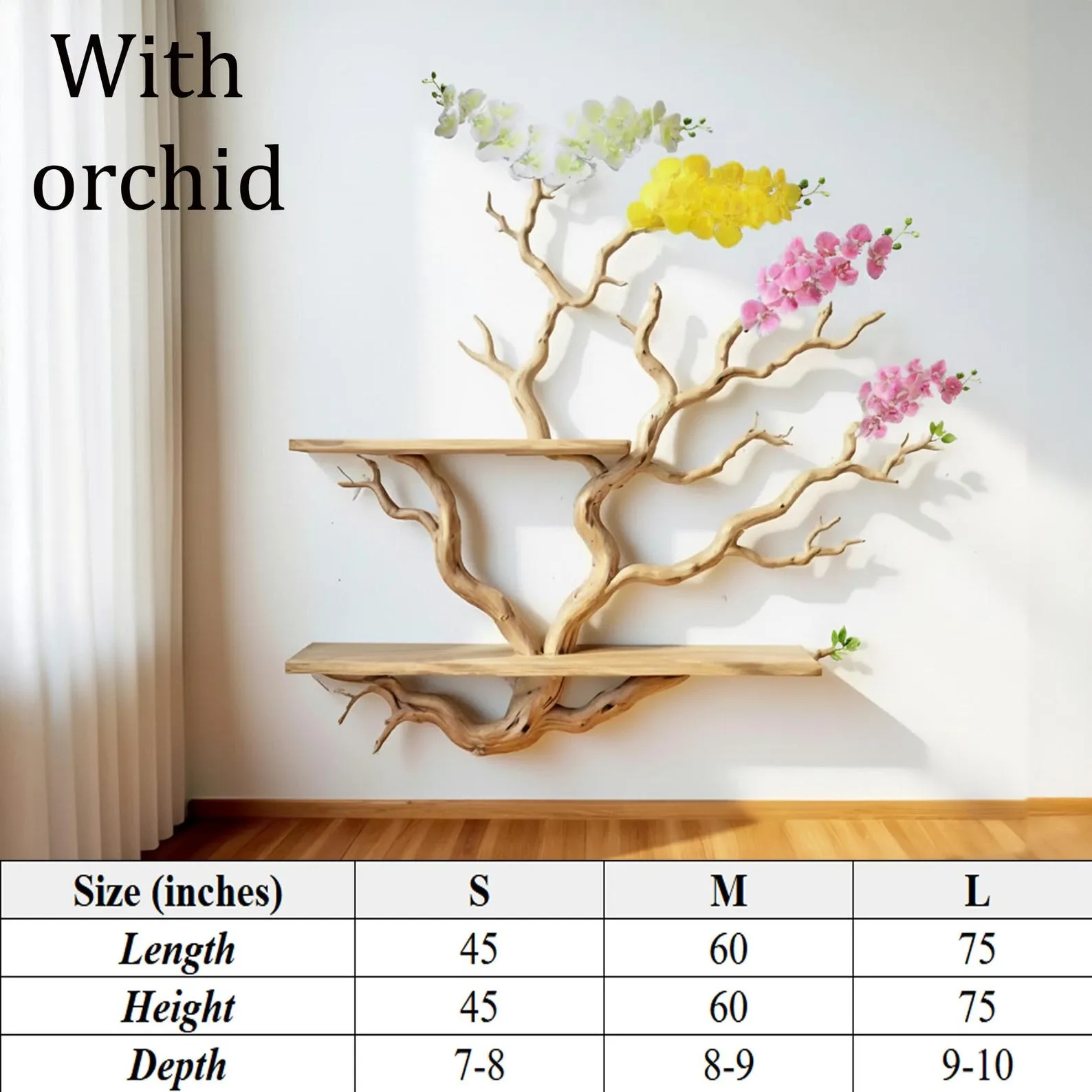 Driftwood Tree Branch Book Shelf with Orchids: Handmade Floating Shelves Wall Mount Art - Image 8