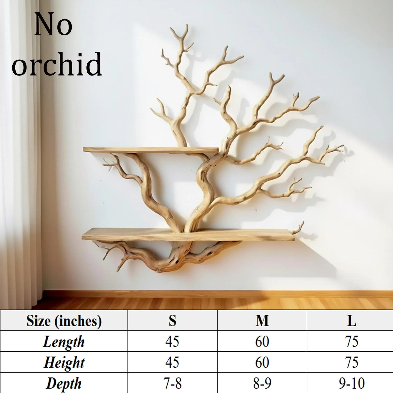Driftwood Tree Branch Book Shelf with Orchids: Handmade Floating Shelves Wall Mount Art - Image 9