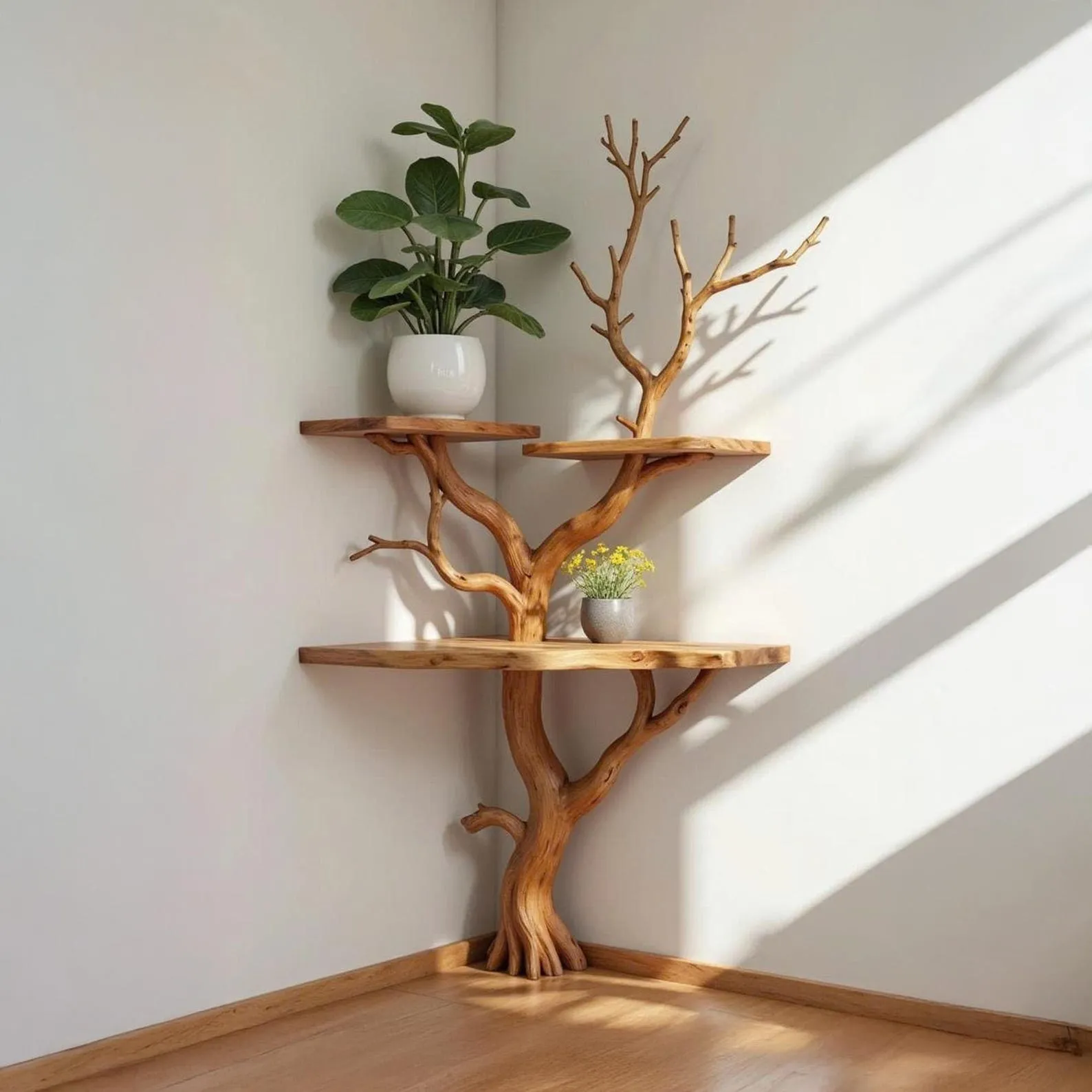 Tree branch shelf corner bookshelf solid wood driftwood wall art bookcase decoration