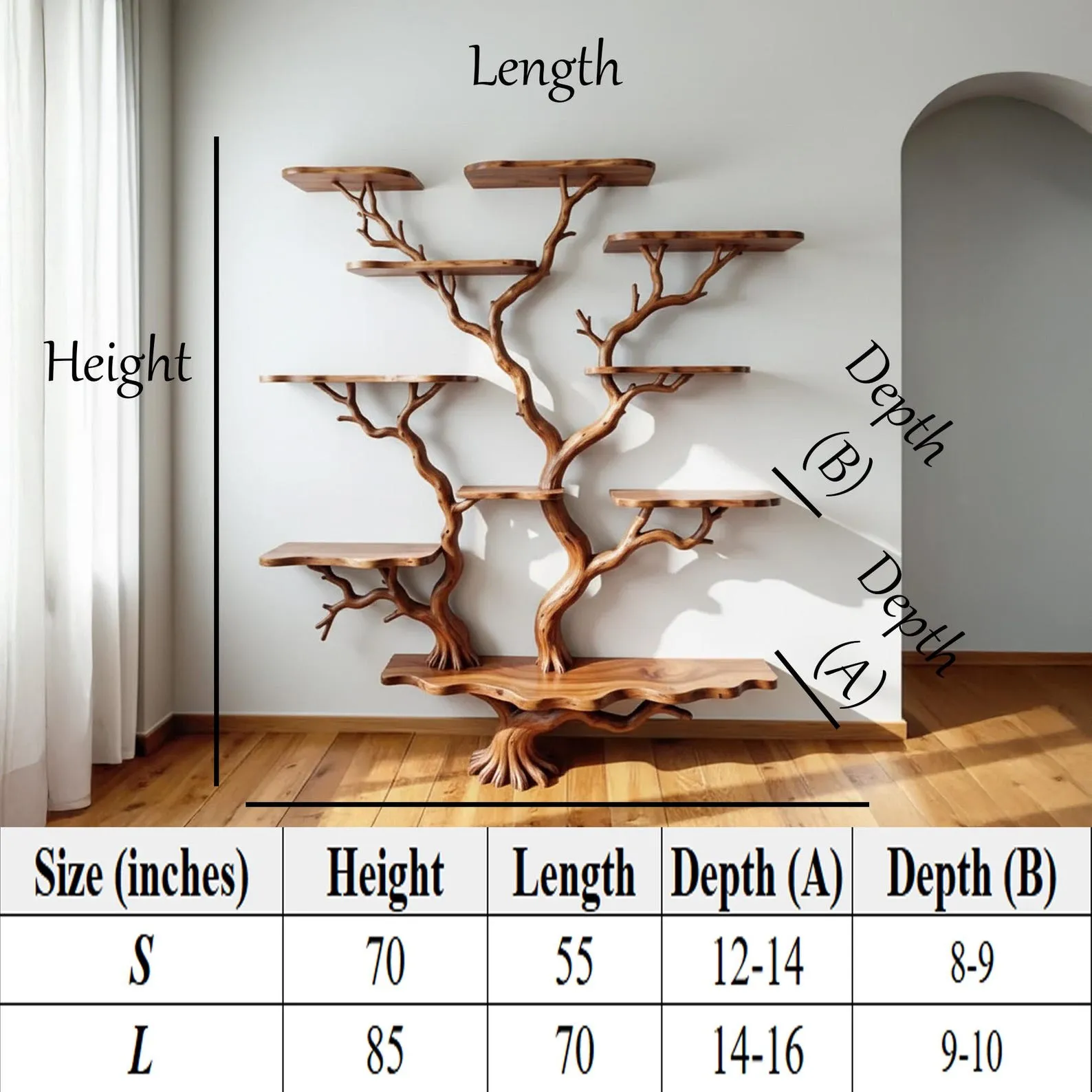 Tree book shelf driftwood tree branch floating shelves handmade solid wood wall mount bookshelf furniture - Image 10