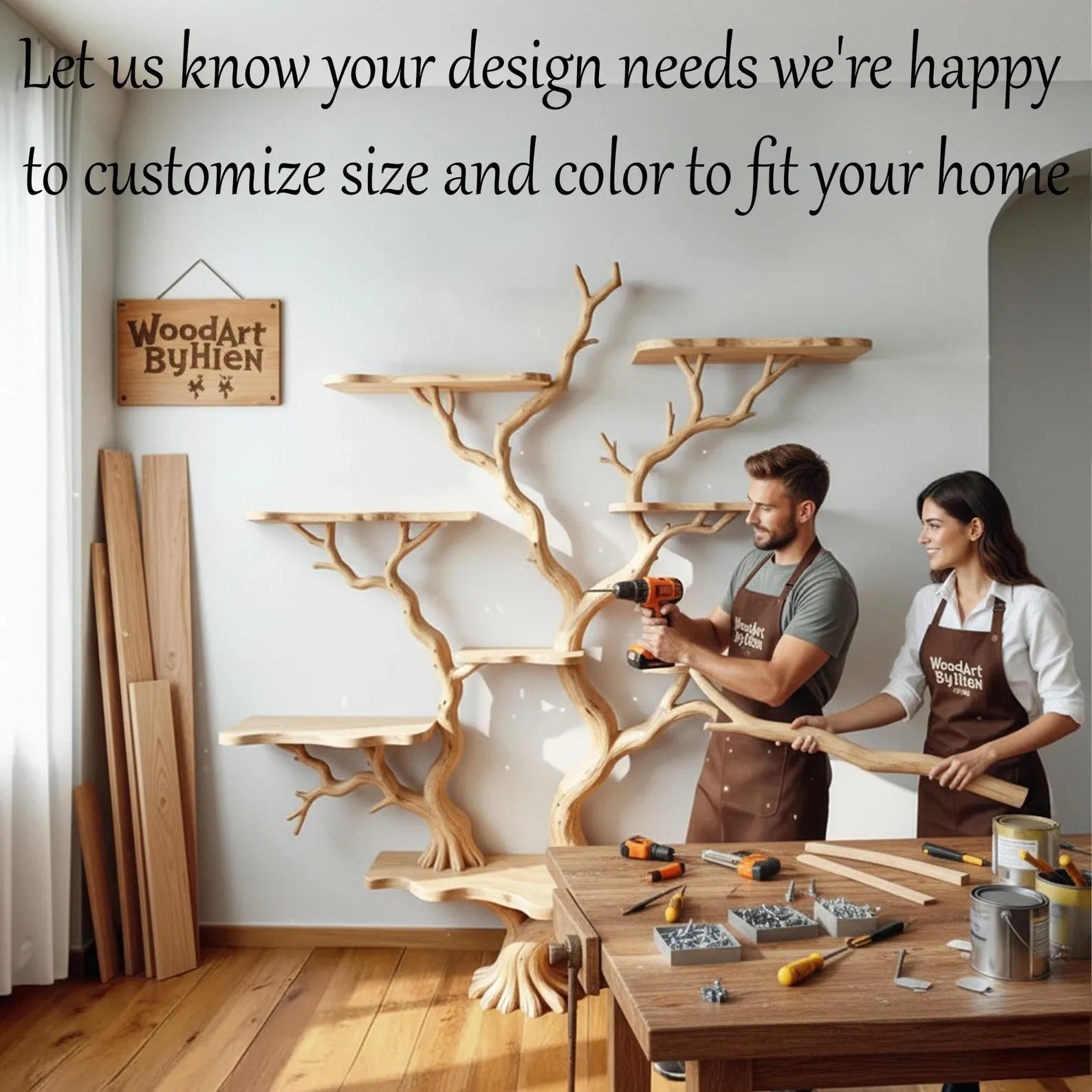 Tree book shelf driftwood tree branch floating shelves handmade solid wood wall mount bookshelf furniture - Image 3