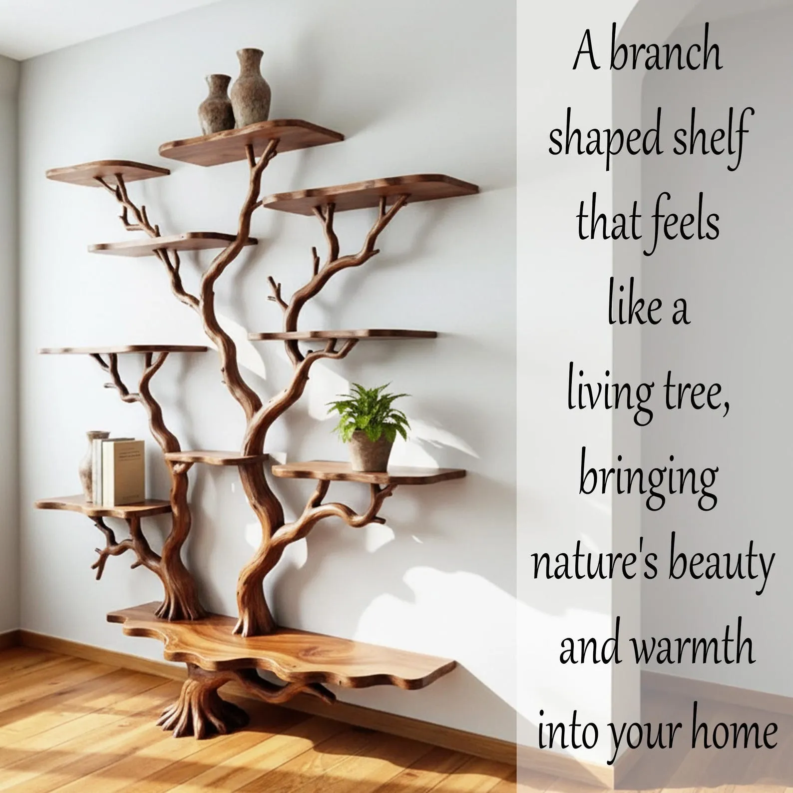 Tree book shelf driftwood tree branch floating shelves handmade solid wood wall mount bookshelf furniture - Image 4