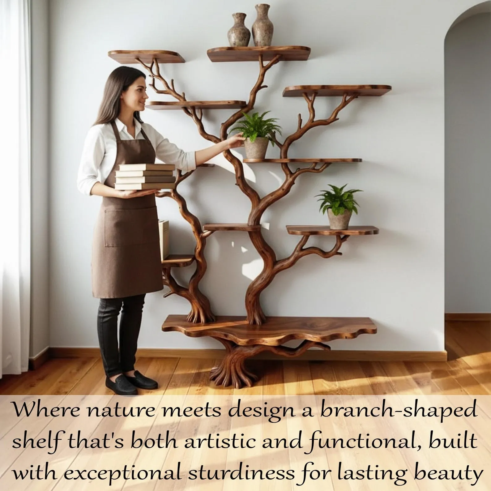 Tree book shelf driftwood tree branch floating shelves handmade solid wood wall mount bookshelf furniture - Image 8