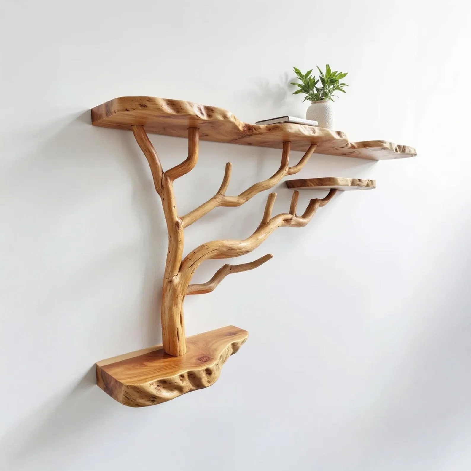 Driftwood Tree Branch Bookshelf: Rustic Floating Shelves, Live Edge Wood Art