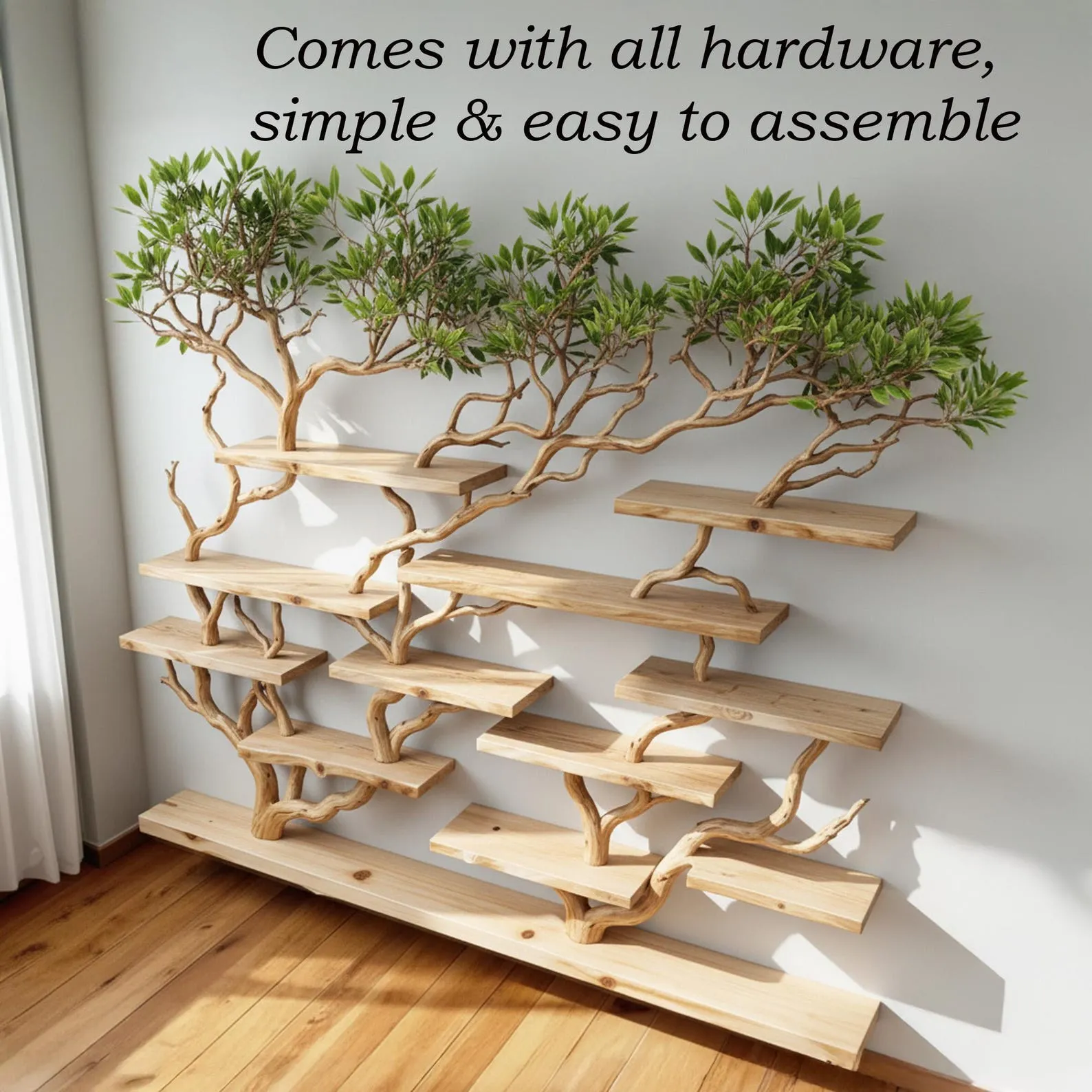 Floating bookshelf tree branch wall mounted book shelf handcrafted carving sculpture reclaimed solid wood bookcase - Image 3