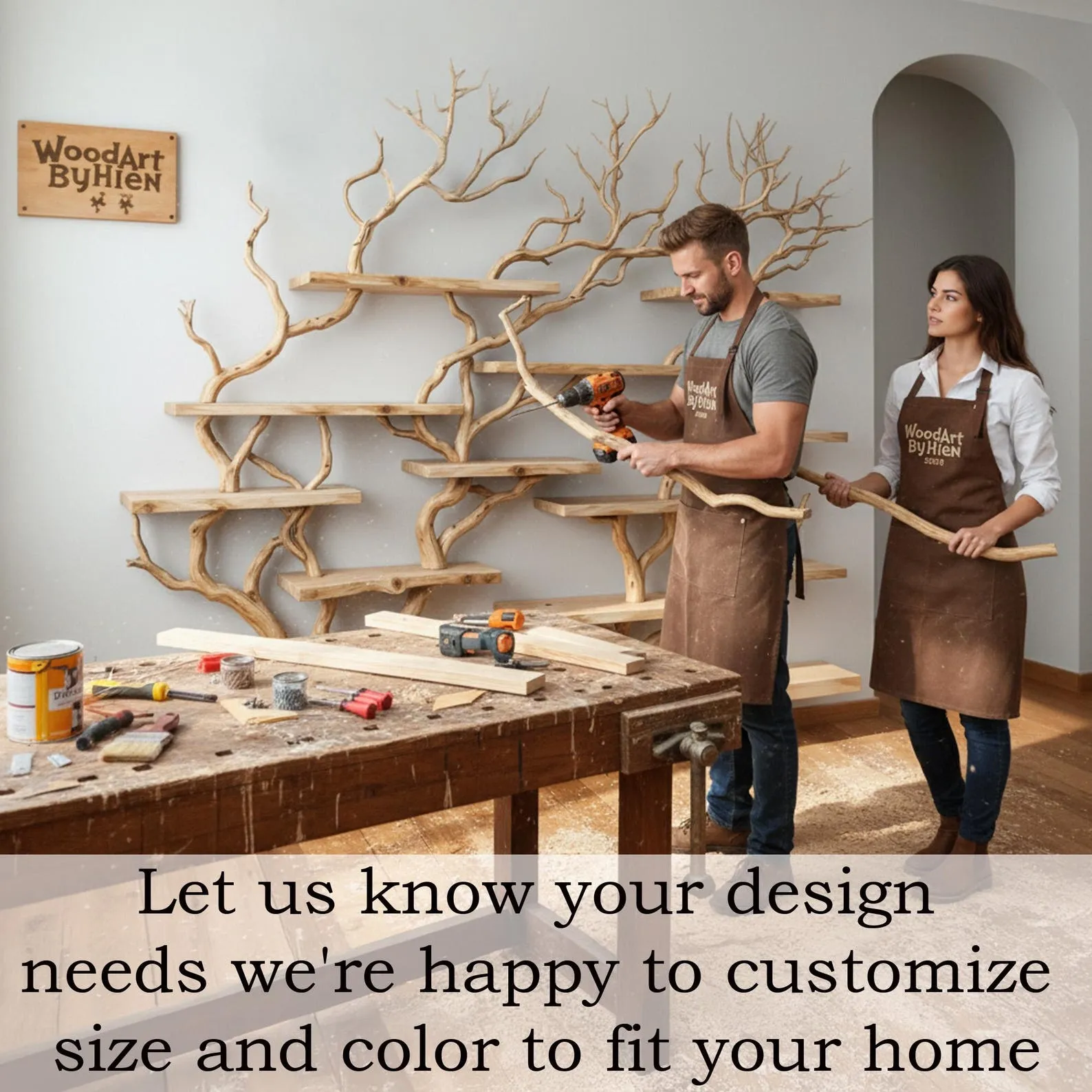 Floating bookshelf tree branch wall mounted book shelf handcrafted carving sculpture reclaimed solid wood bookcase - Image 4