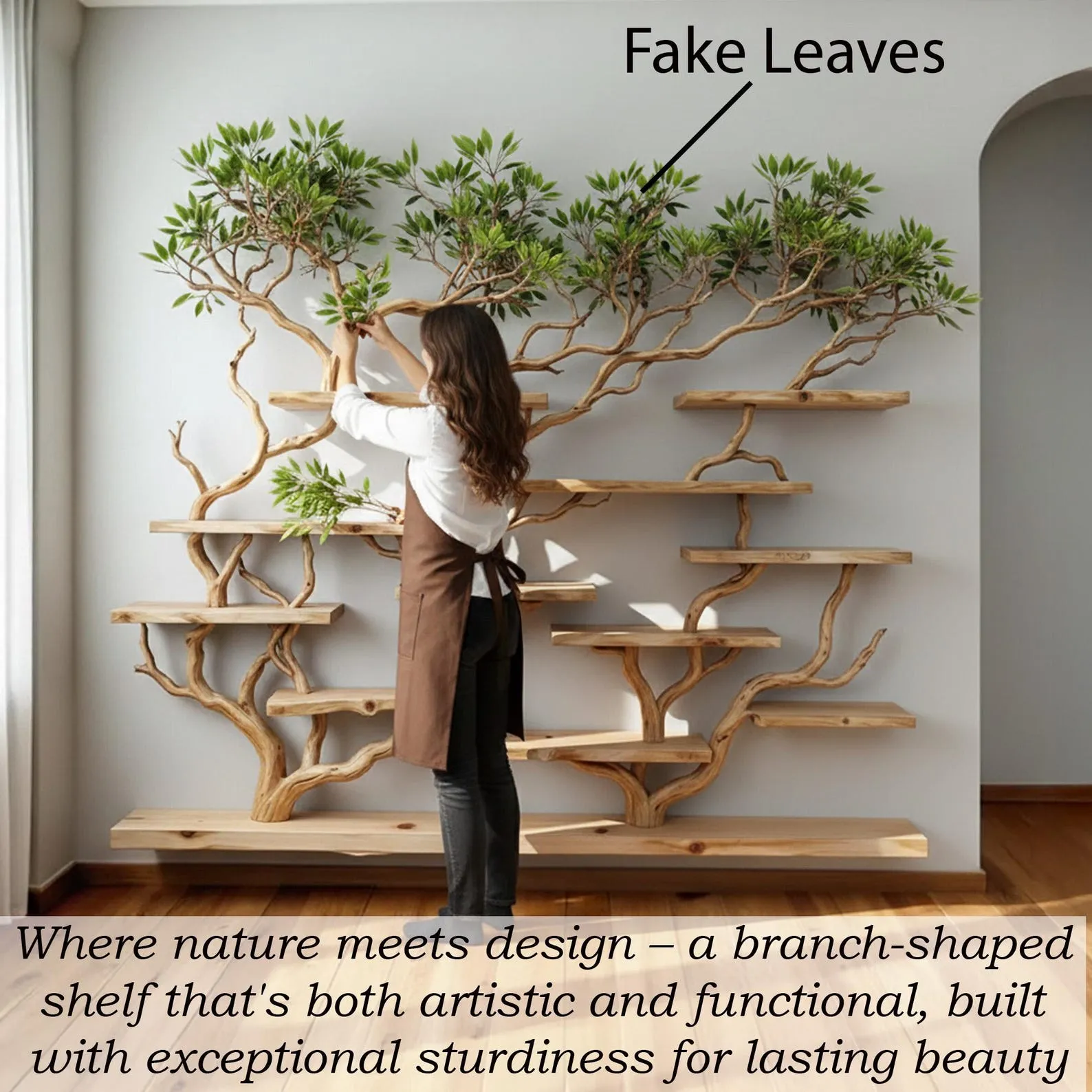 Floating bookshelf tree branch wall mounted book shelf handcrafted carving sculpture reclaimed solid wood bookcase - Image 5