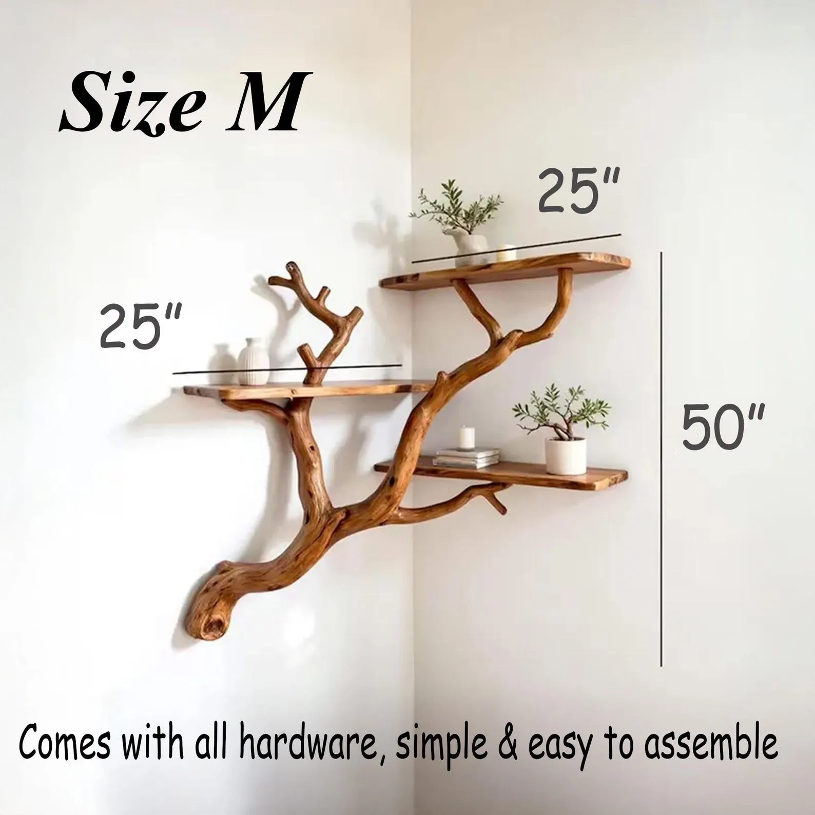 Driftwood book shelf on wall art custom tree branch corner floating shelves decor - Image 10