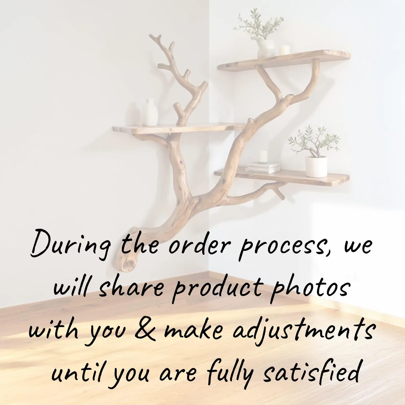 Driftwood book shelf on wall art custom tree branch corner floating shelves decor - Image 7