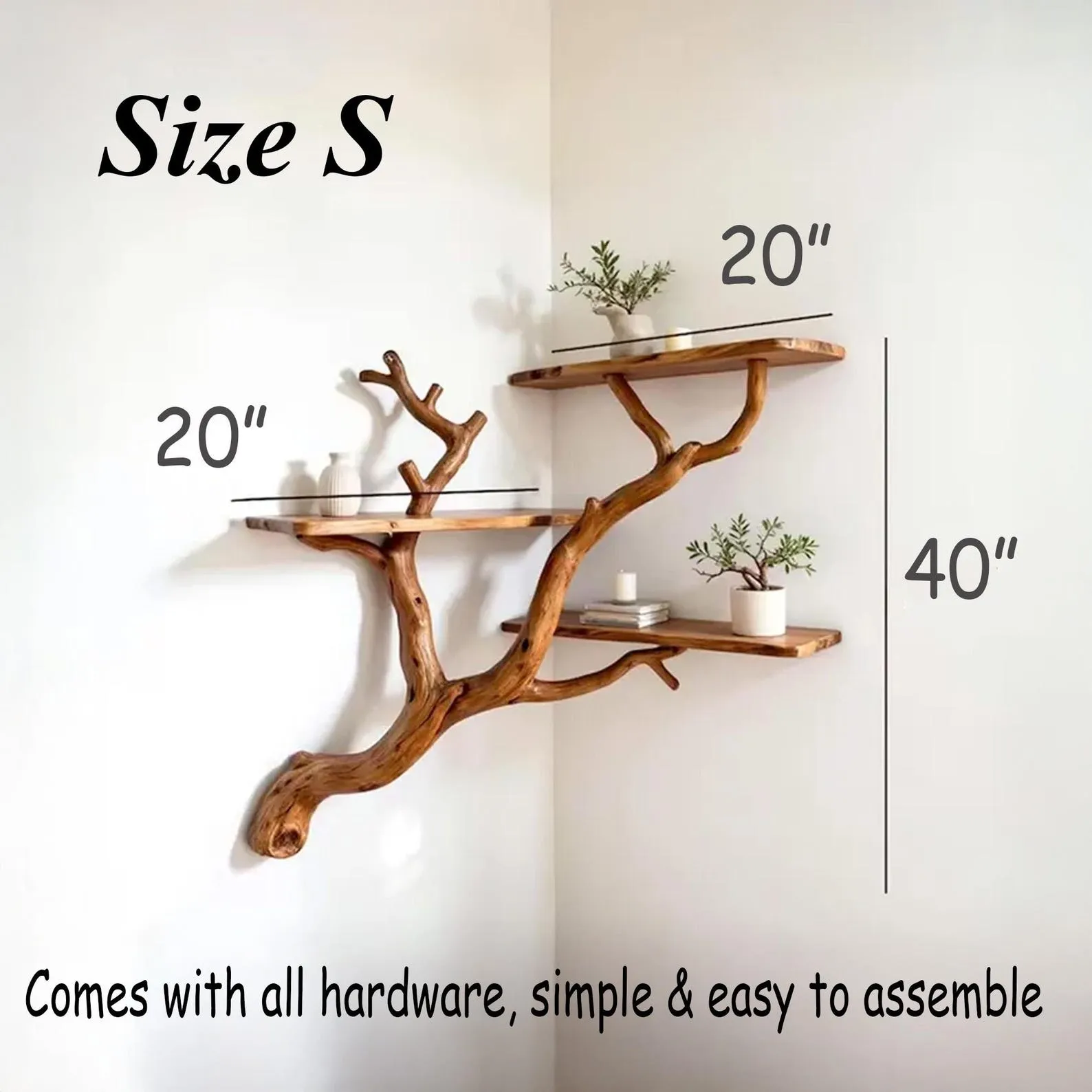 Driftwood book shelf on wall art custom tree branch corner floating shelves decor - Image 9