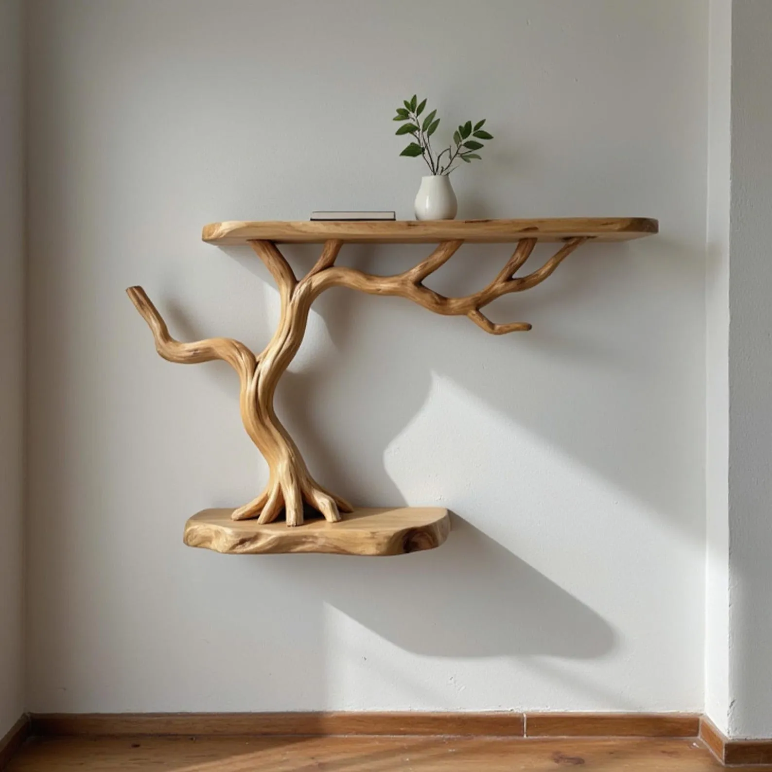 Handmade Tree Branch Bookshelf: Floating Wall Mount, Unique Wood Decor