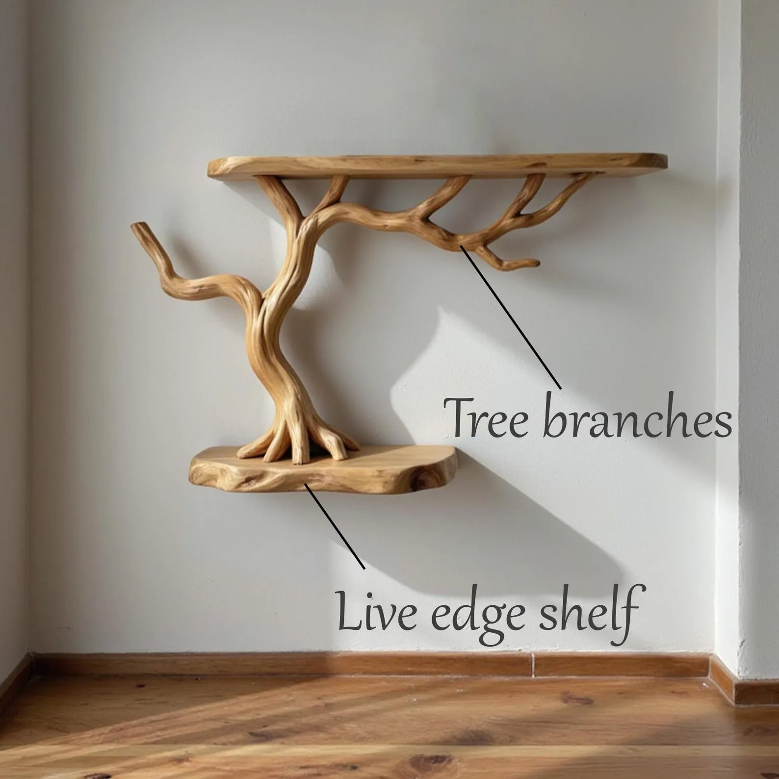 Handmade Tree Branch Bookshelf: Floating Wall Mount, Unique Wood Decor - Image 2