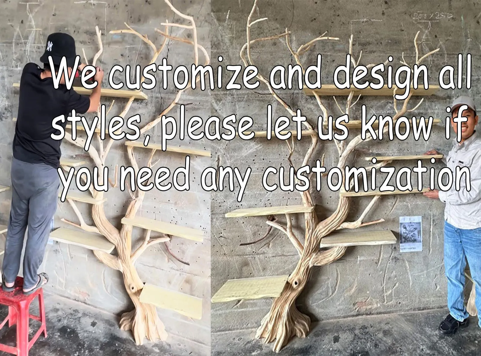 Handmade Tree Branch Bookshelf: Floating Wall Mount, Unique Wood Decor - Image 3