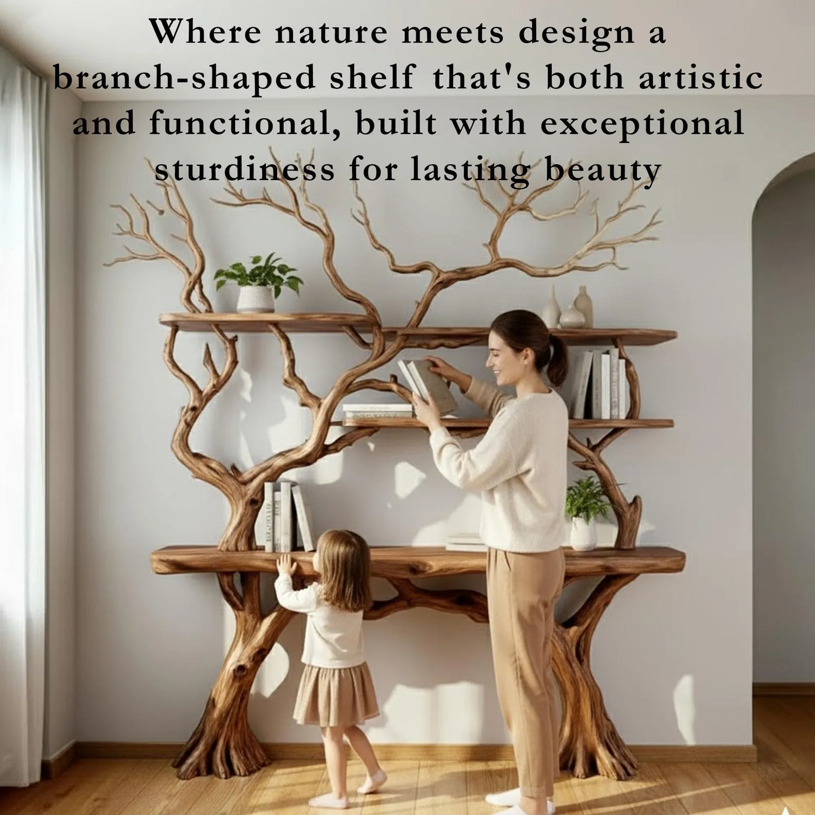 Tree branch bookshelf driftwood console table live edge floating wood shelves on wall handmade furniture - Image 7