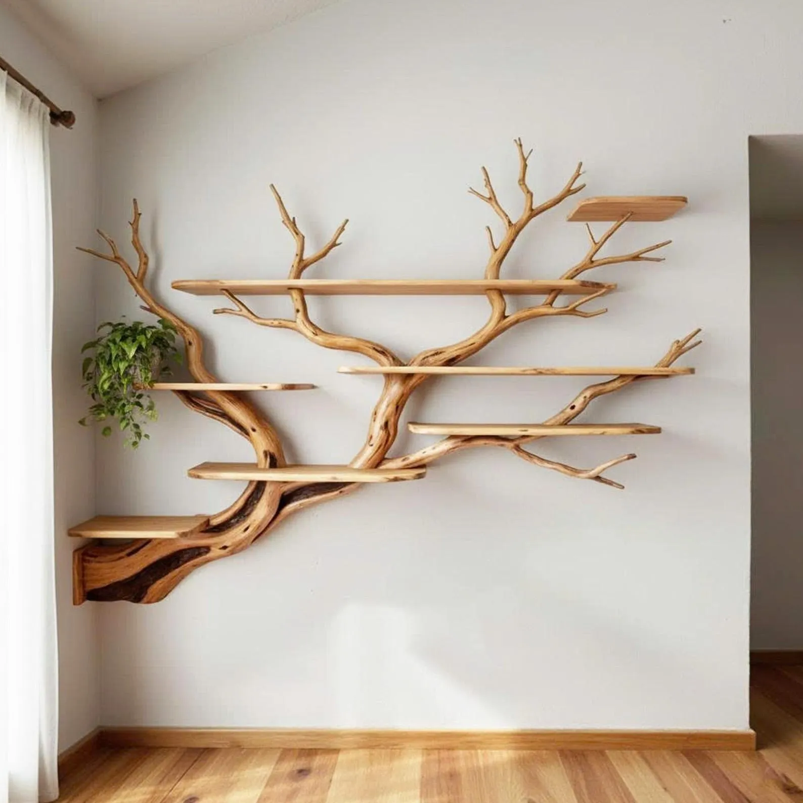 Tree branch corner floating book shelf decor wall mount live edge wood bookshelves driftwood wall art