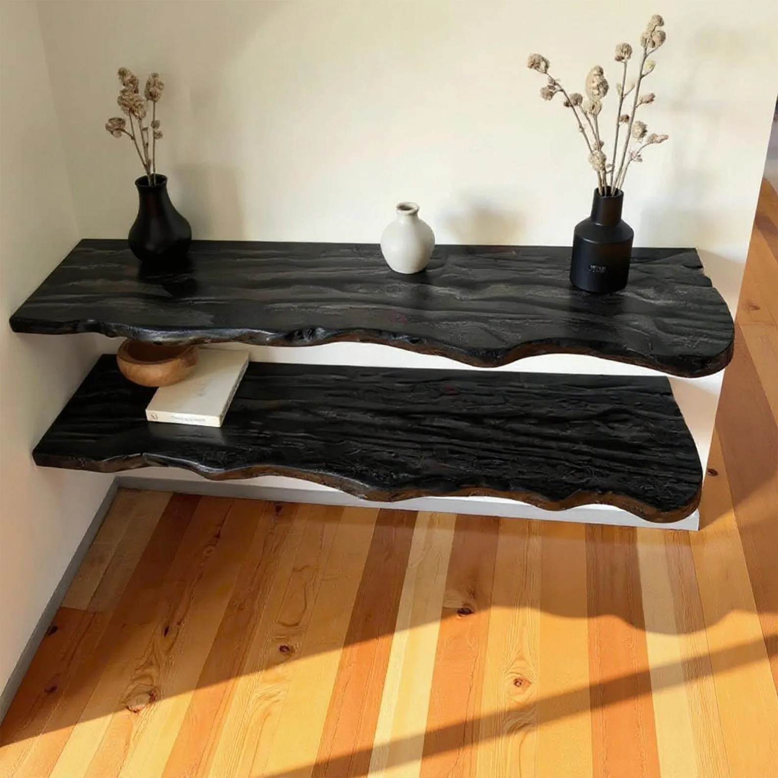 Live Edge Floating Shelf: Hand Carved Solid Wood Bookshelf - Image 2