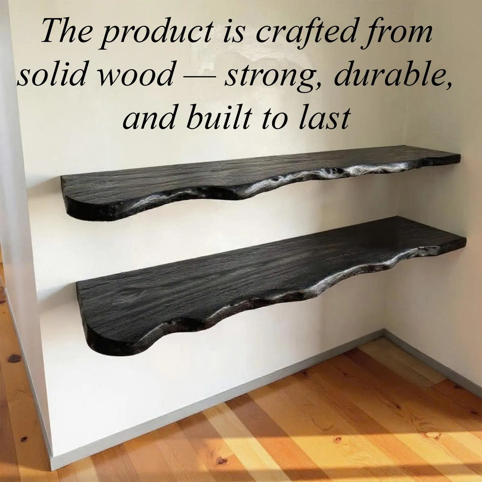 Live Edge Floating Shelf: Hand Carved Solid Wood Bookshelf - Image 3