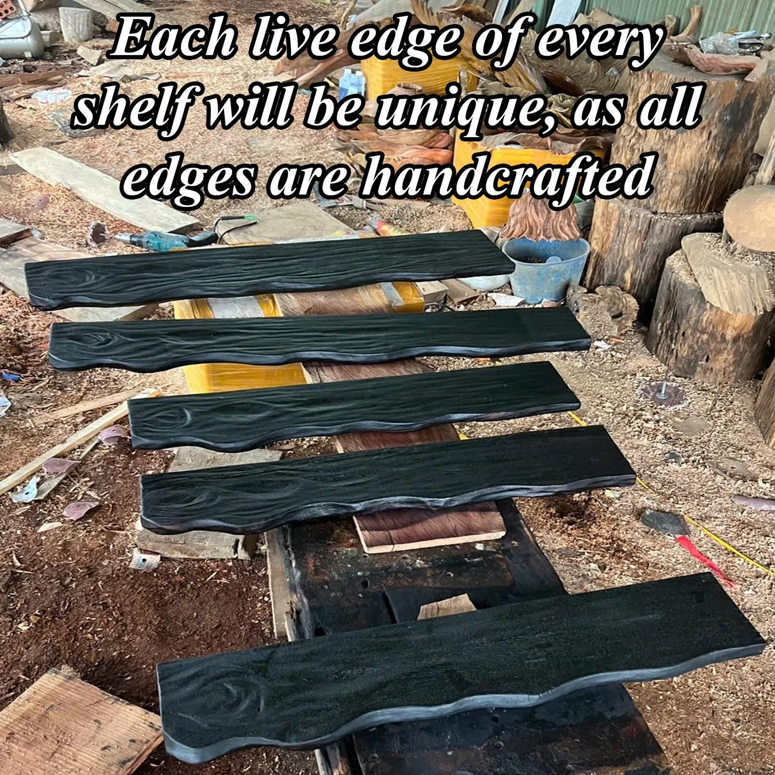 Live Edge Floating Shelf: Hand Carved Solid Wood Bookshelf - Image 5