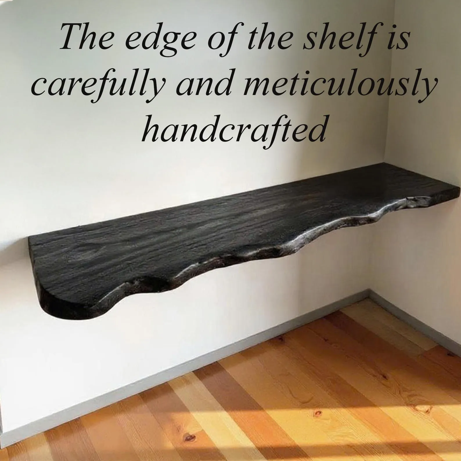 Live Edge Floating Shelf: Hand Carved Solid Wood Bookshelf - Image 6