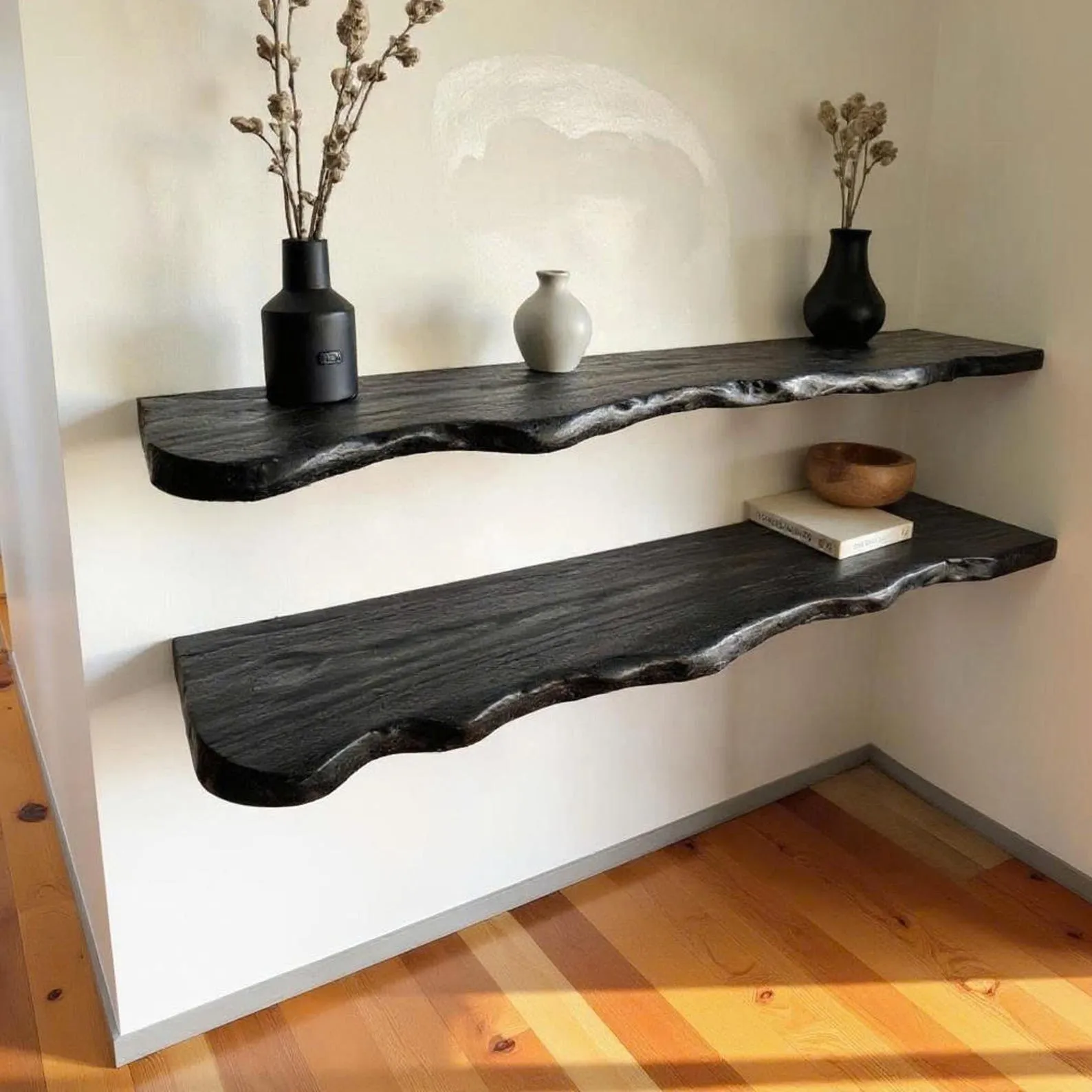Live Edge Floating Shelf: Hand Carved Solid Wood Bookshelf - Image 8
