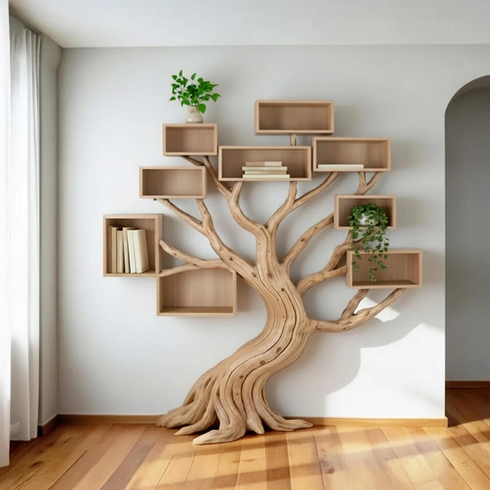 Floor bookshelf standing custom driftwood book shelf handmade natural tree branch bookshelf furniture decor home