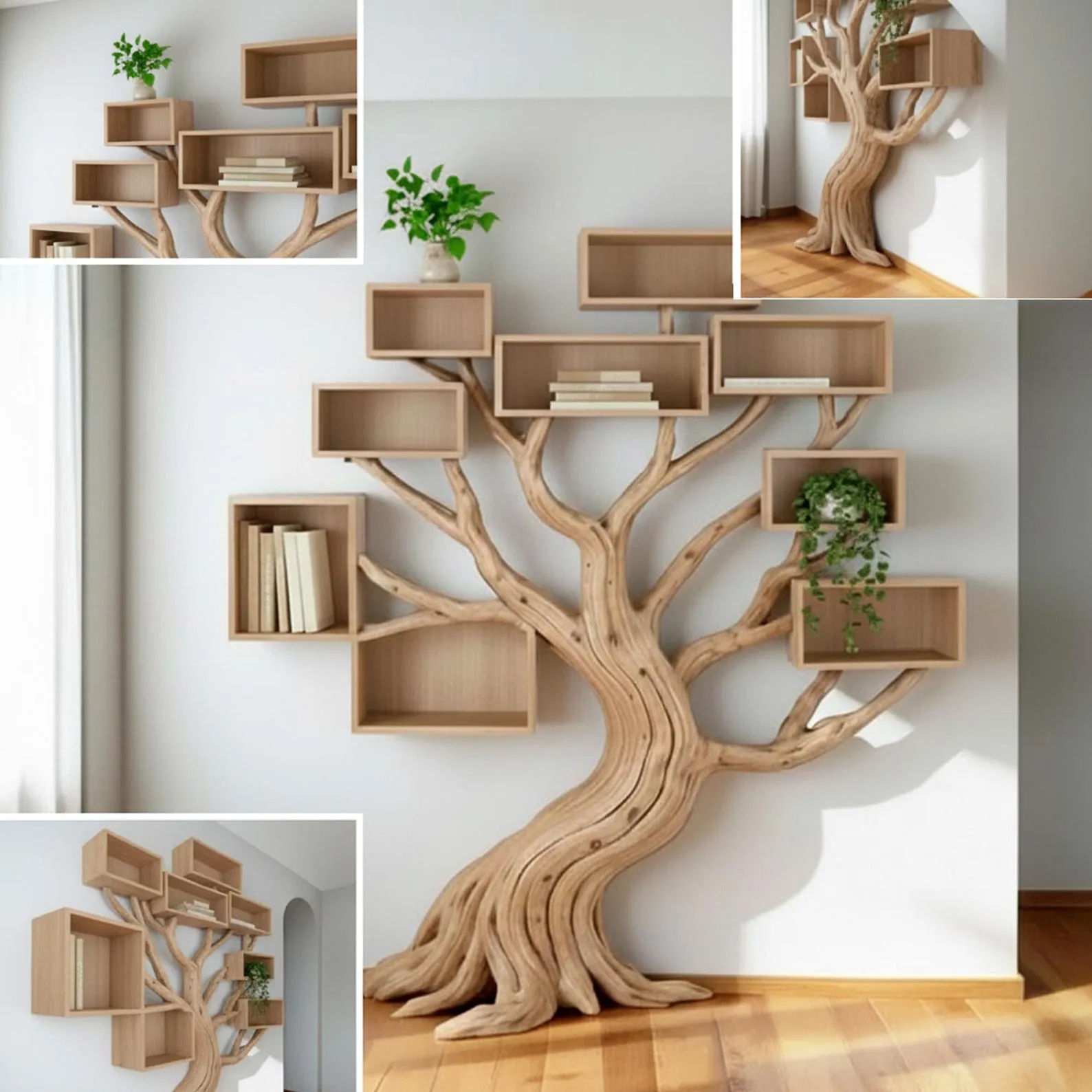 Floor bookshelf standing custom driftwood book shelf handmade natural tree branch bookshelf furniture decor home - Image 2