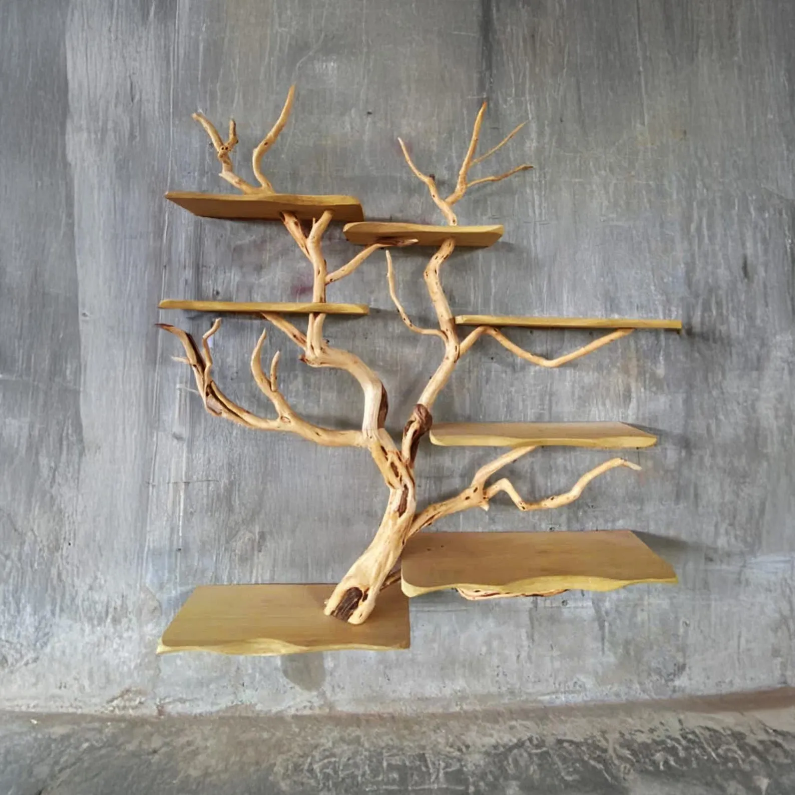 Tree branch book shelf decor wall mount bookshelf live edge wood floating bookshelves