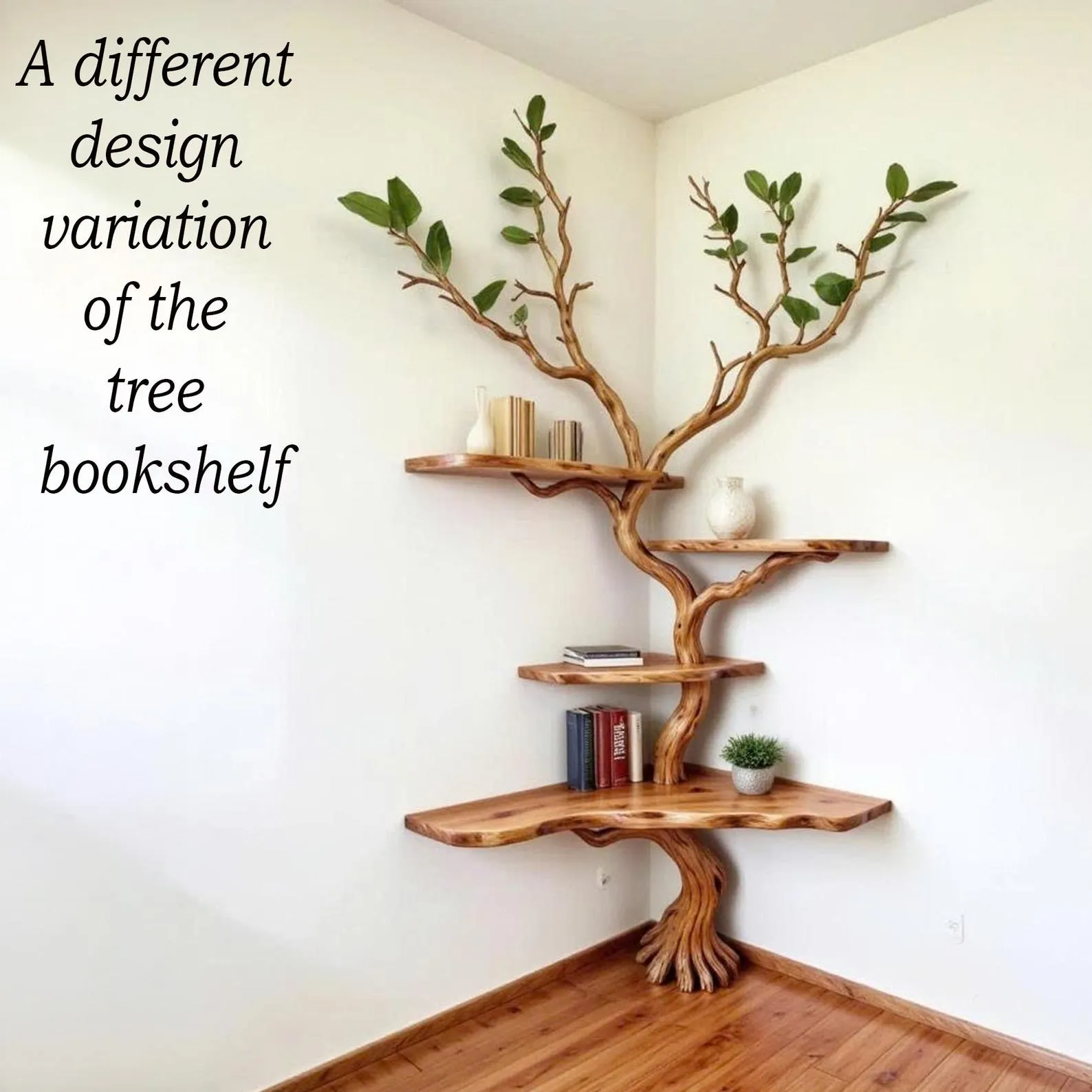 Tree branch book shelf floating shelves handcrafted sculpture driftwood branch shelf recycled solid wood bookcase - Image 4