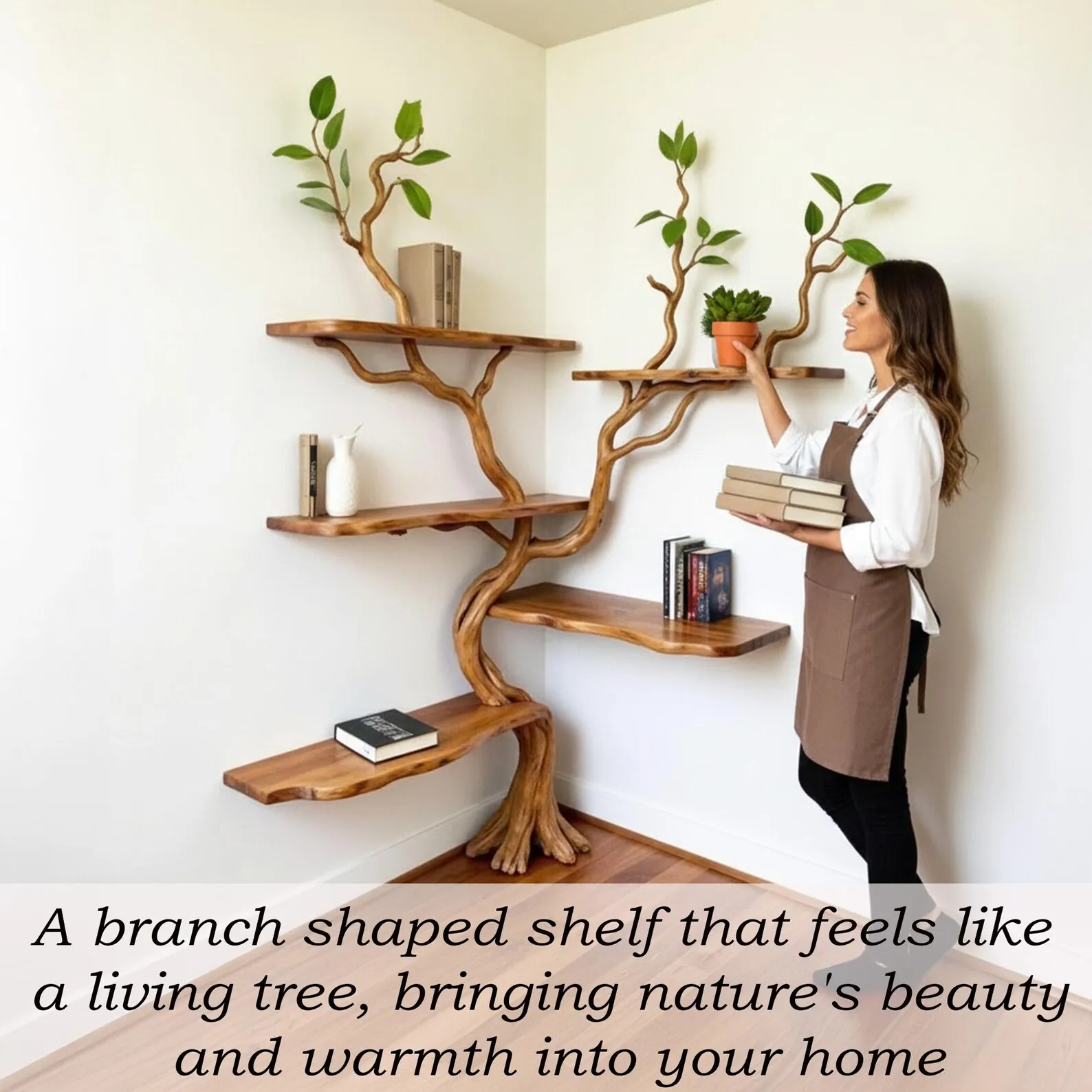 Tree branch book shelf floating shelves handcrafted sculpture driftwood branch shelf recycled solid wood bookcase - Image 5