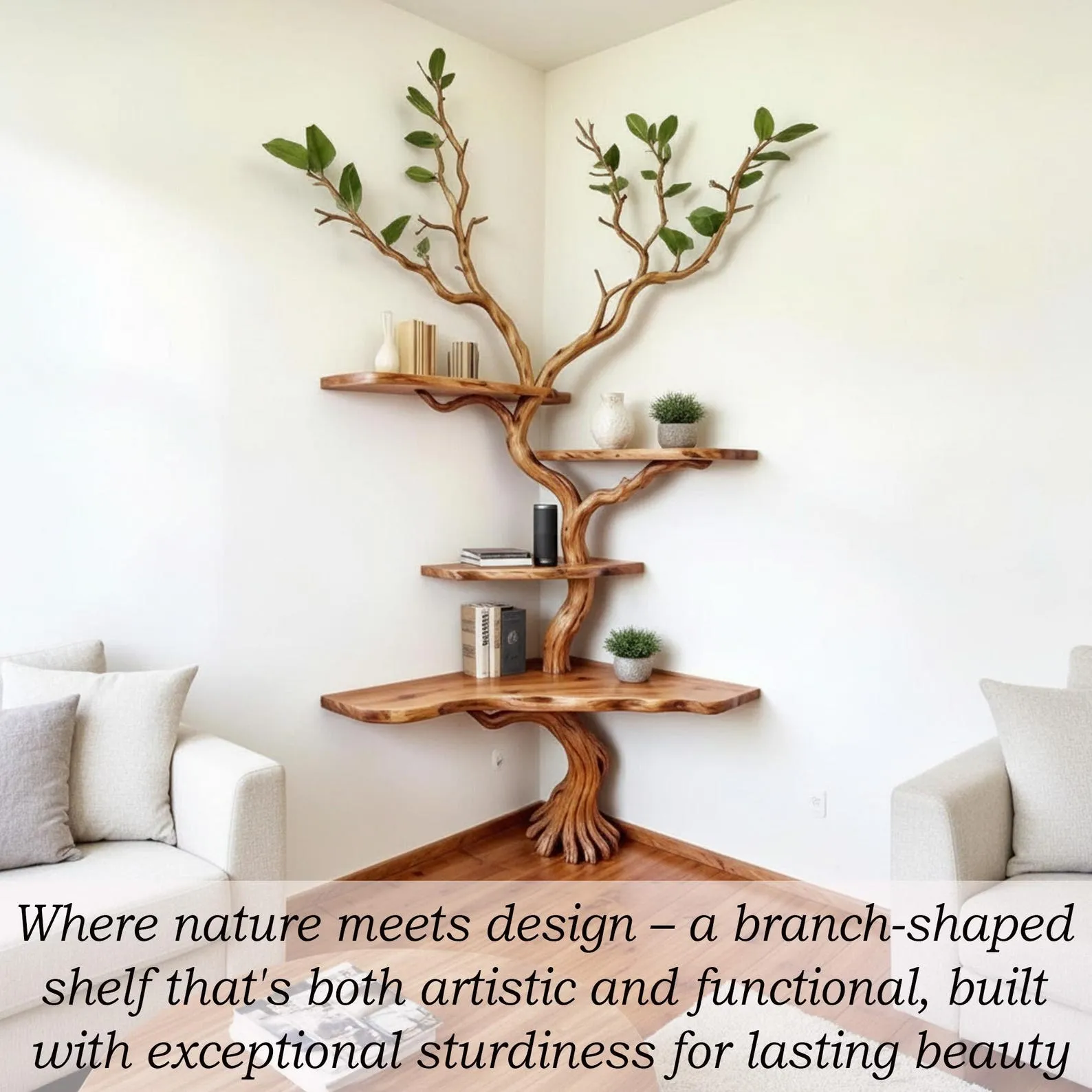 Tree branch book shelf floating shelves handcrafted sculpture driftwood branch shelf recycled solid wood bookcase - Image 7