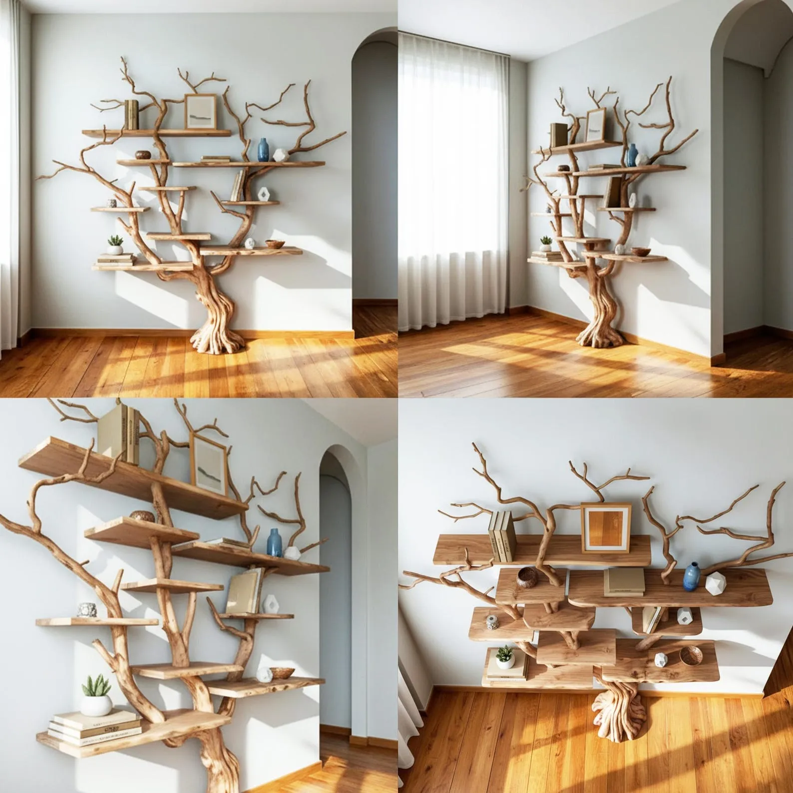 Tree branch book shelf floating shelves hand carved solid wood bookcase driftwood wall art floor shelf - Image 2