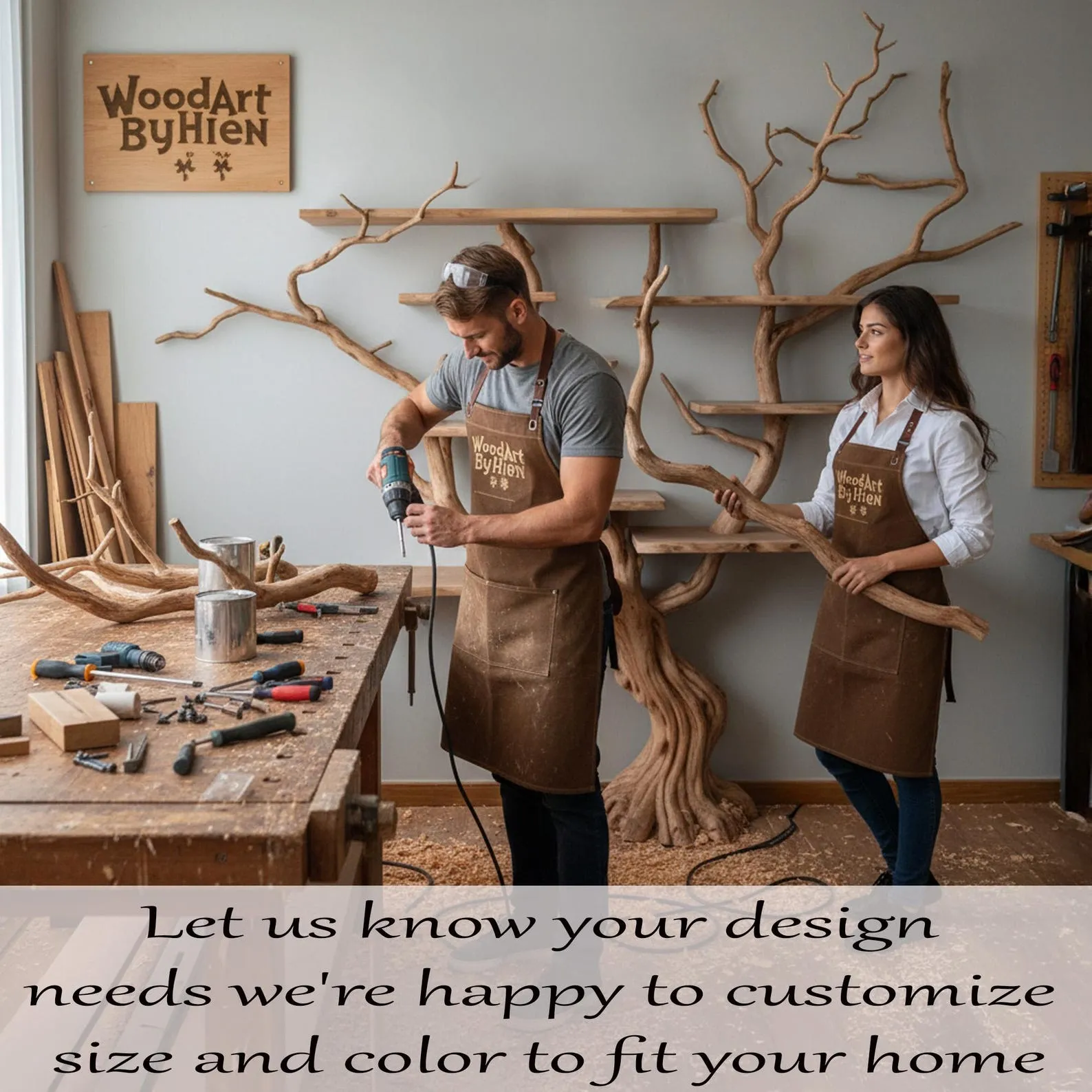 Tree branch book shelf floating shelves hand carved solid wood bookcase driftwood wall art floor shelf - Image 3