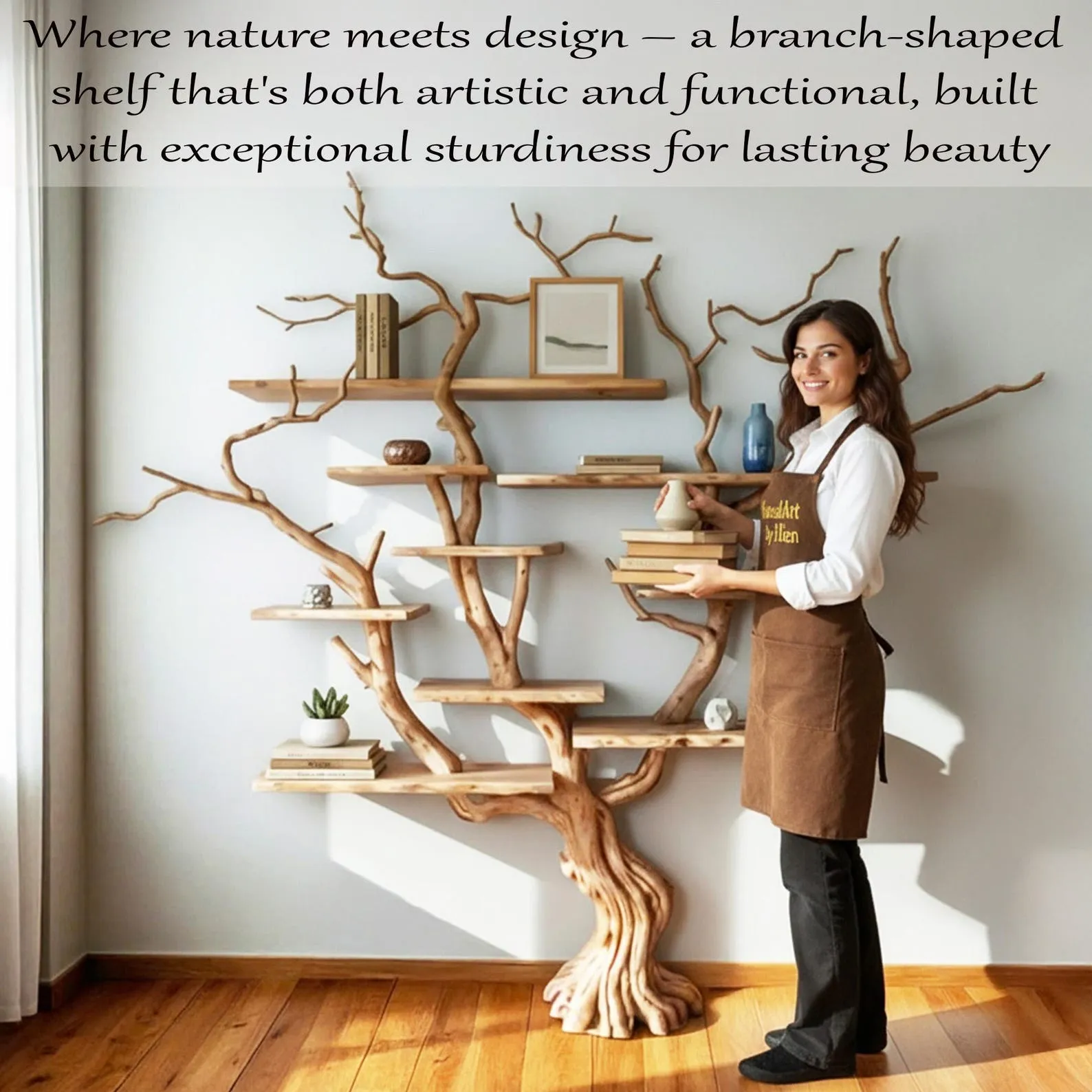 Tree branch book shelf floating shelves hand carved solid wood bookcase driftwood wall art floor shelf - Image 4